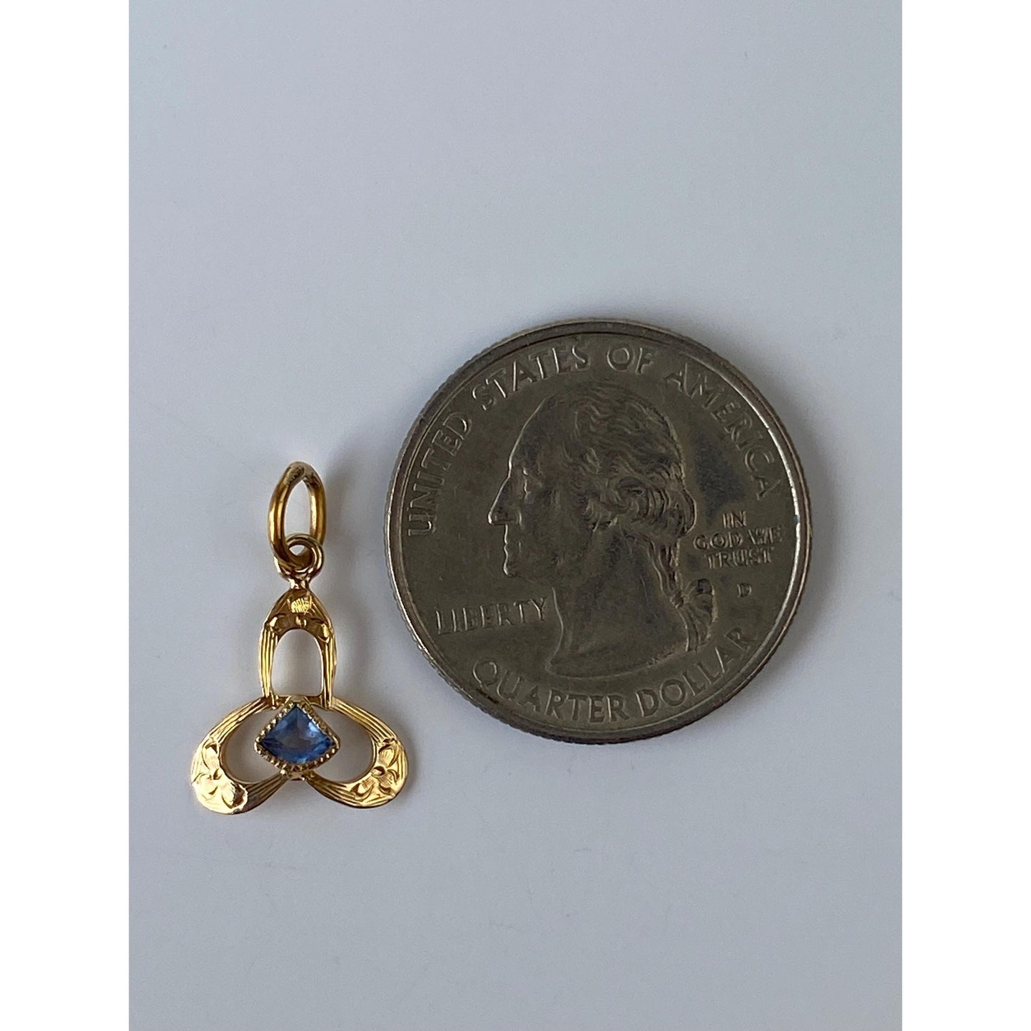 Vintage Solid 10k Yellow Gold Light Blue Cubic Zirconia Stick Pin Conversion Charm