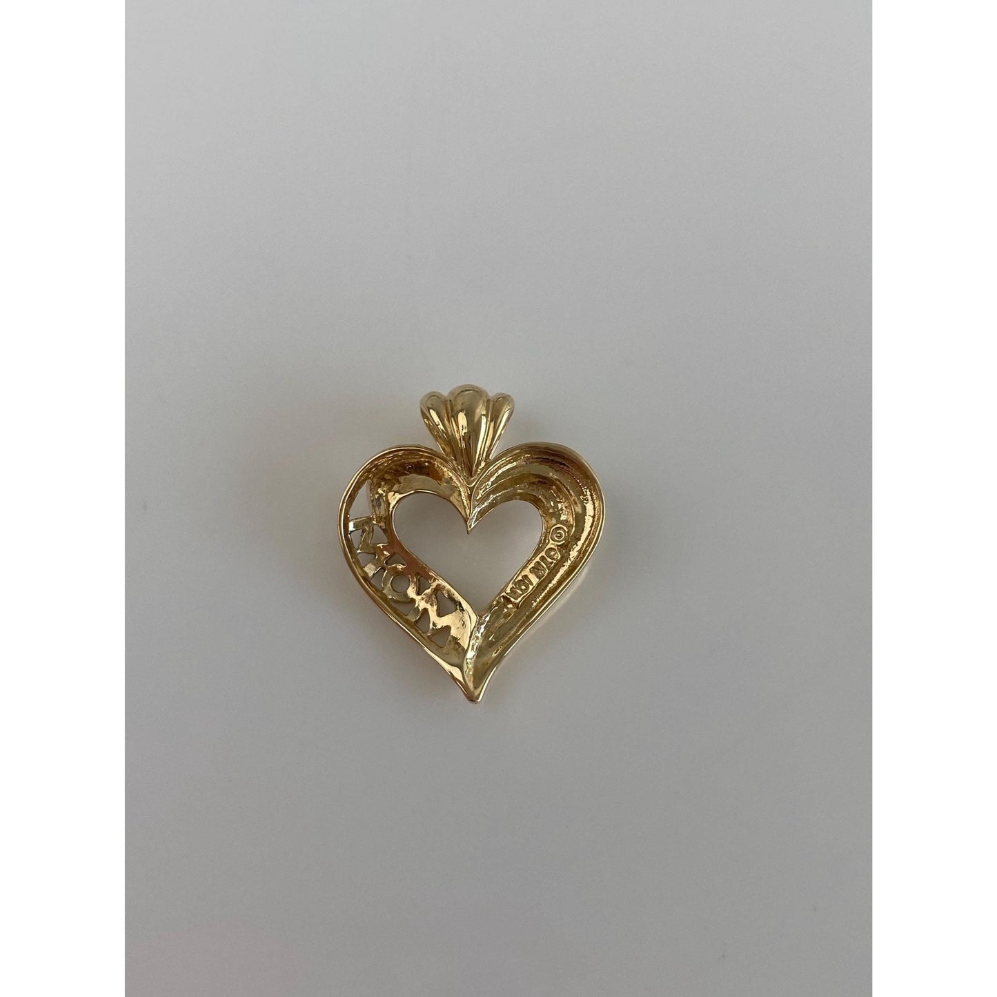 Solid 10k Yellow Gold Diamond 'Mom' Heart Charm
