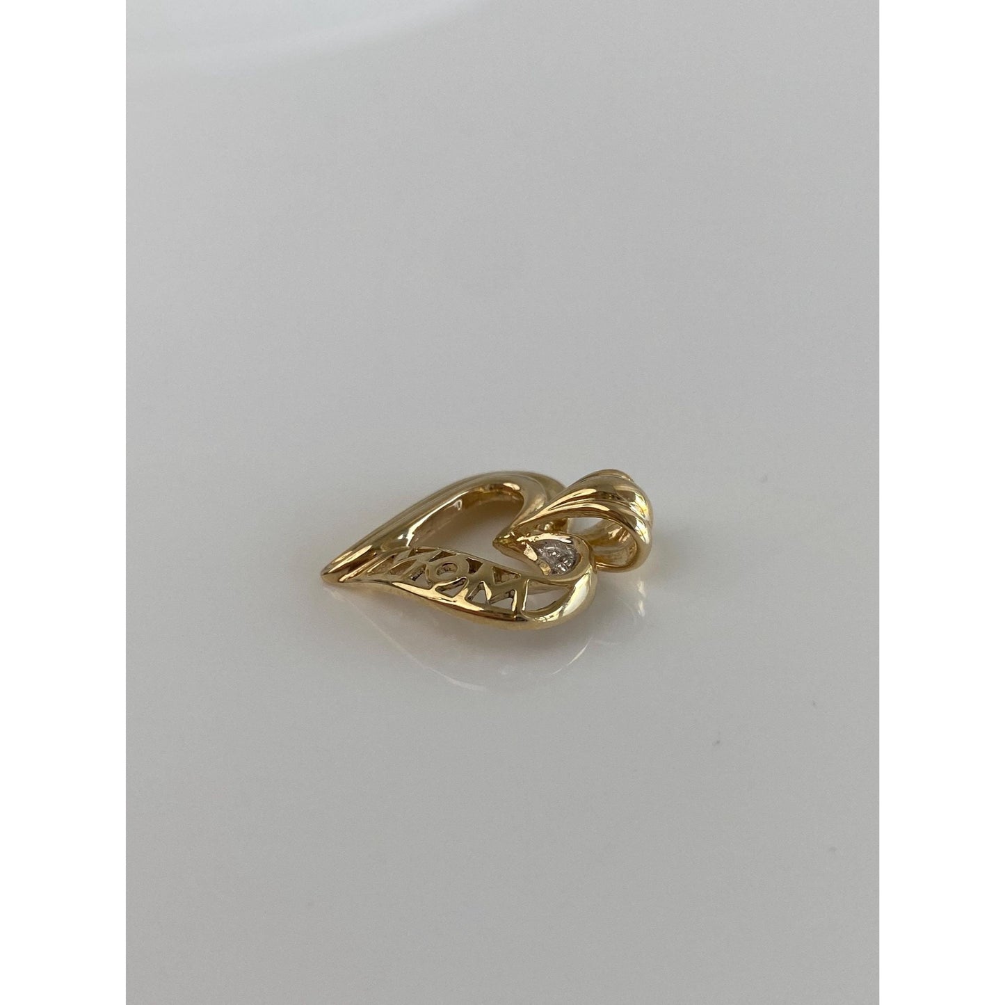 Solid 10k Yellow Gold Diamond 'Mom' Heart Charm