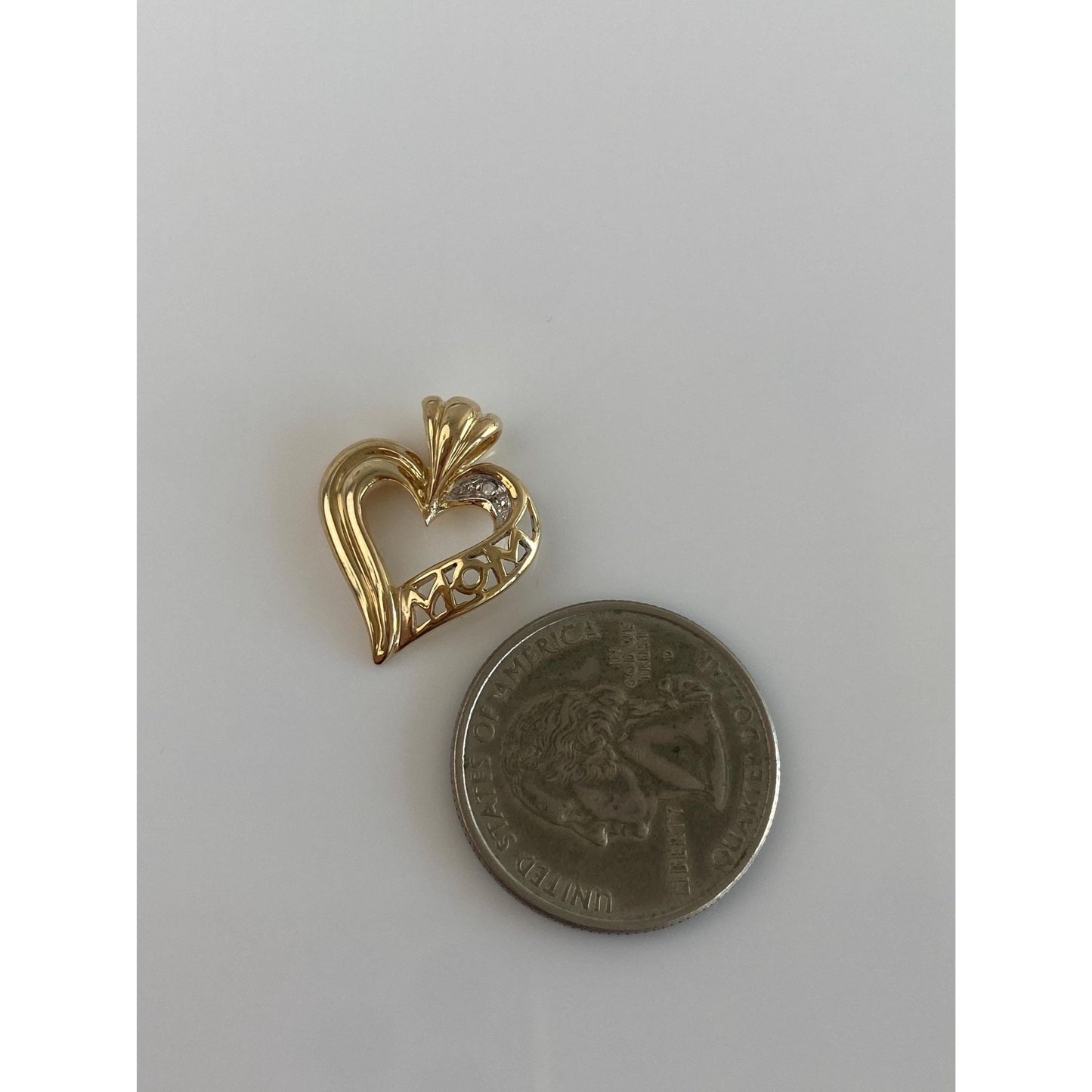 Solid 10k Yellow Gold Diamond 'Mom' Heart Charm