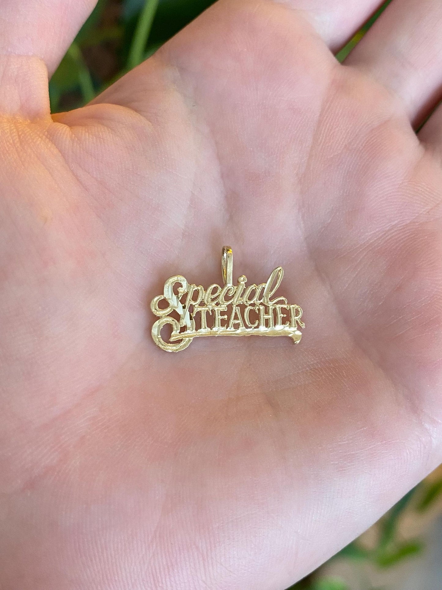 Solid 14k Yellow Gold 'Special Teacher' Charm