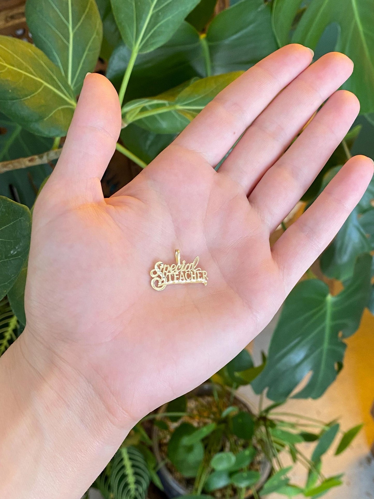 Solid 14k Yellow Gold 'Special Teacher' Charm