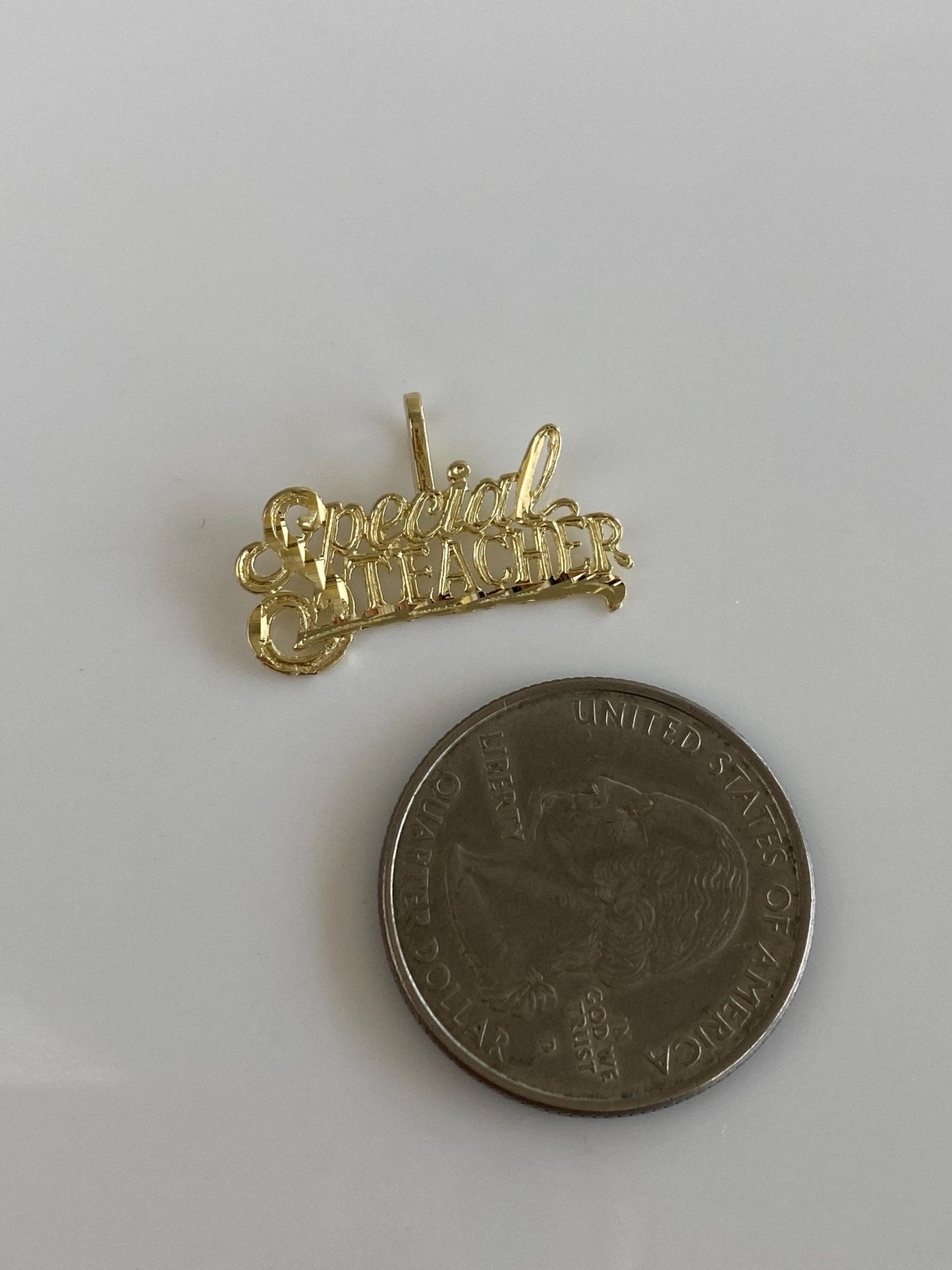 Solid 14k Yellow Gold 'Special Teacher' Charm