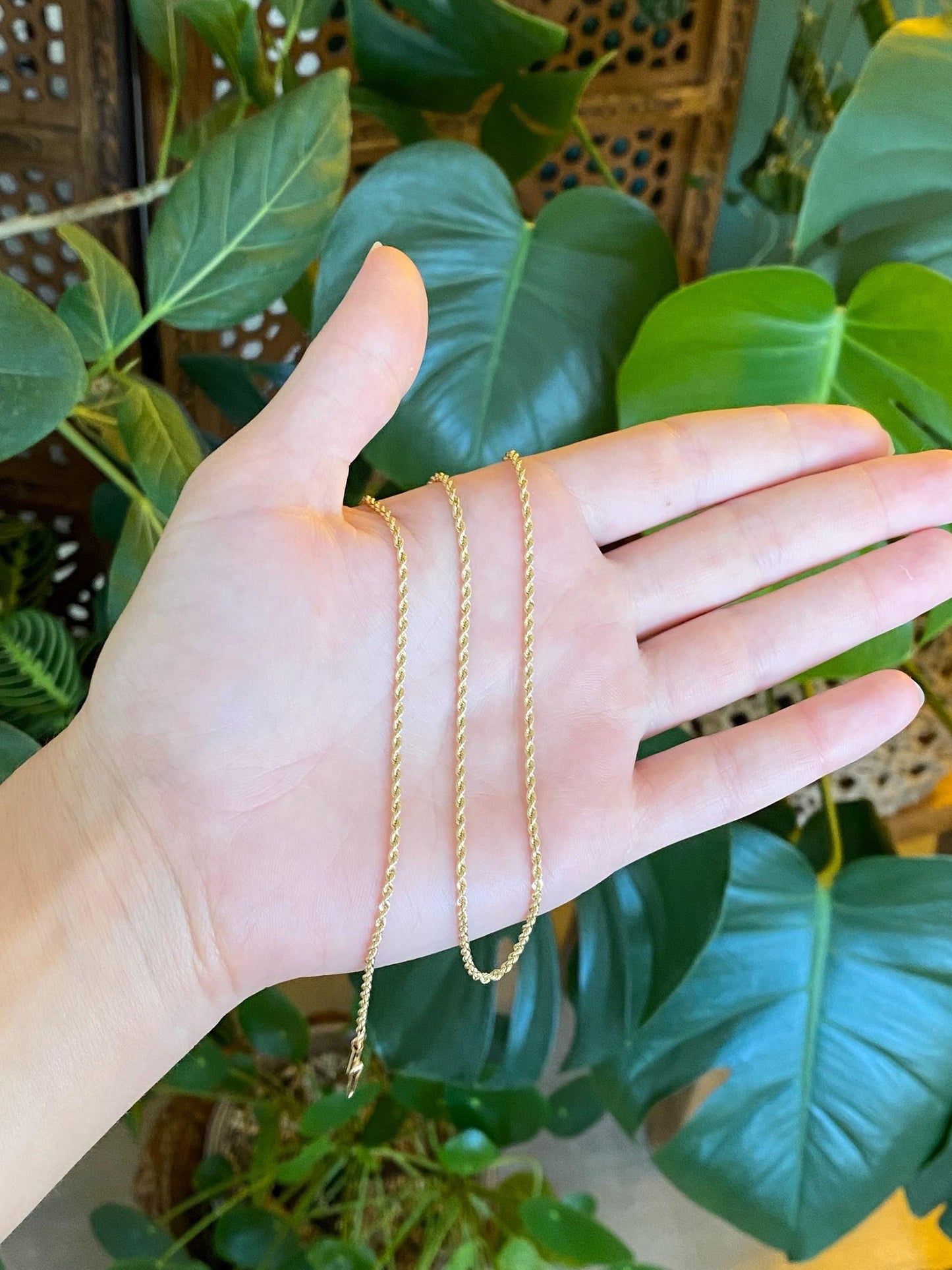 Vintage Solid 14k Yellow Gold Slim Rope Chain Necklace - 18.25 inches