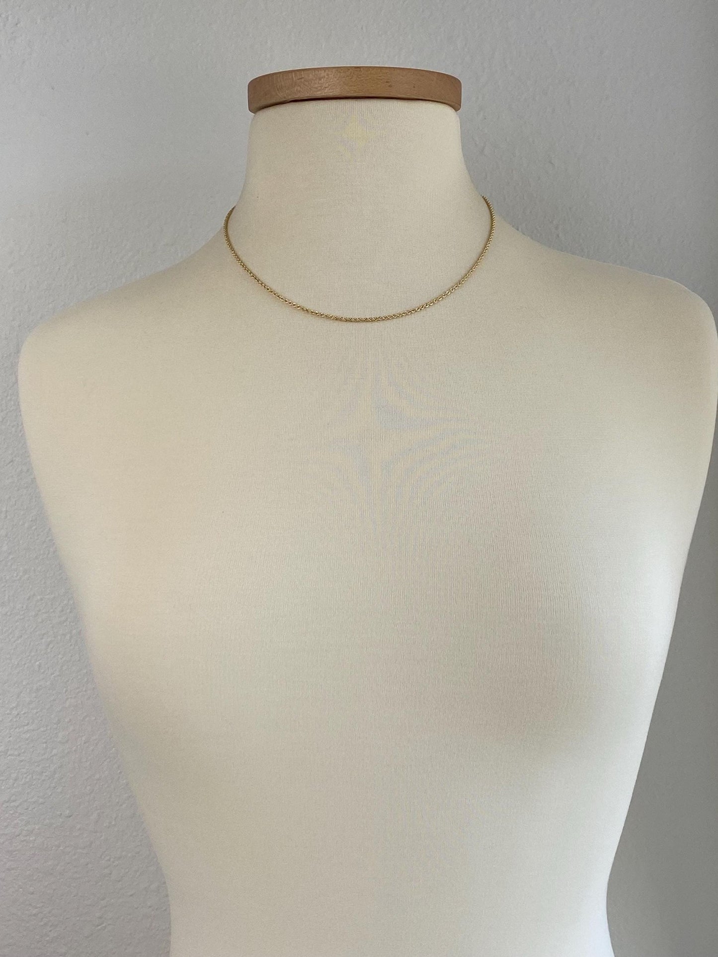 Vintage Solid 14k Yellow Gold Slim Rope Chain Necklace - 18.25 inches