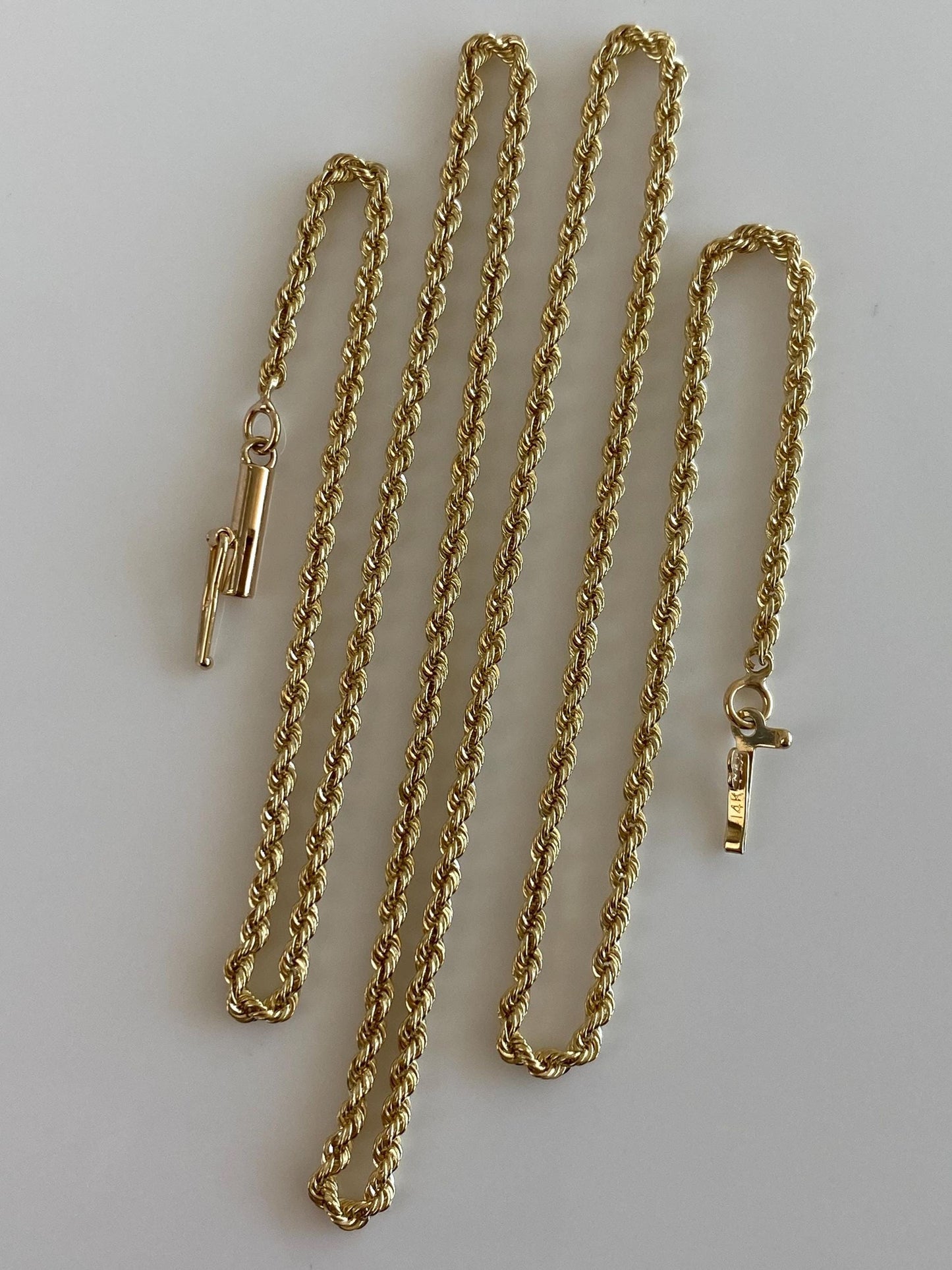Vintage Solid 14k Yellow Gold Slim Rope Chain Necklace - 18.25 inches