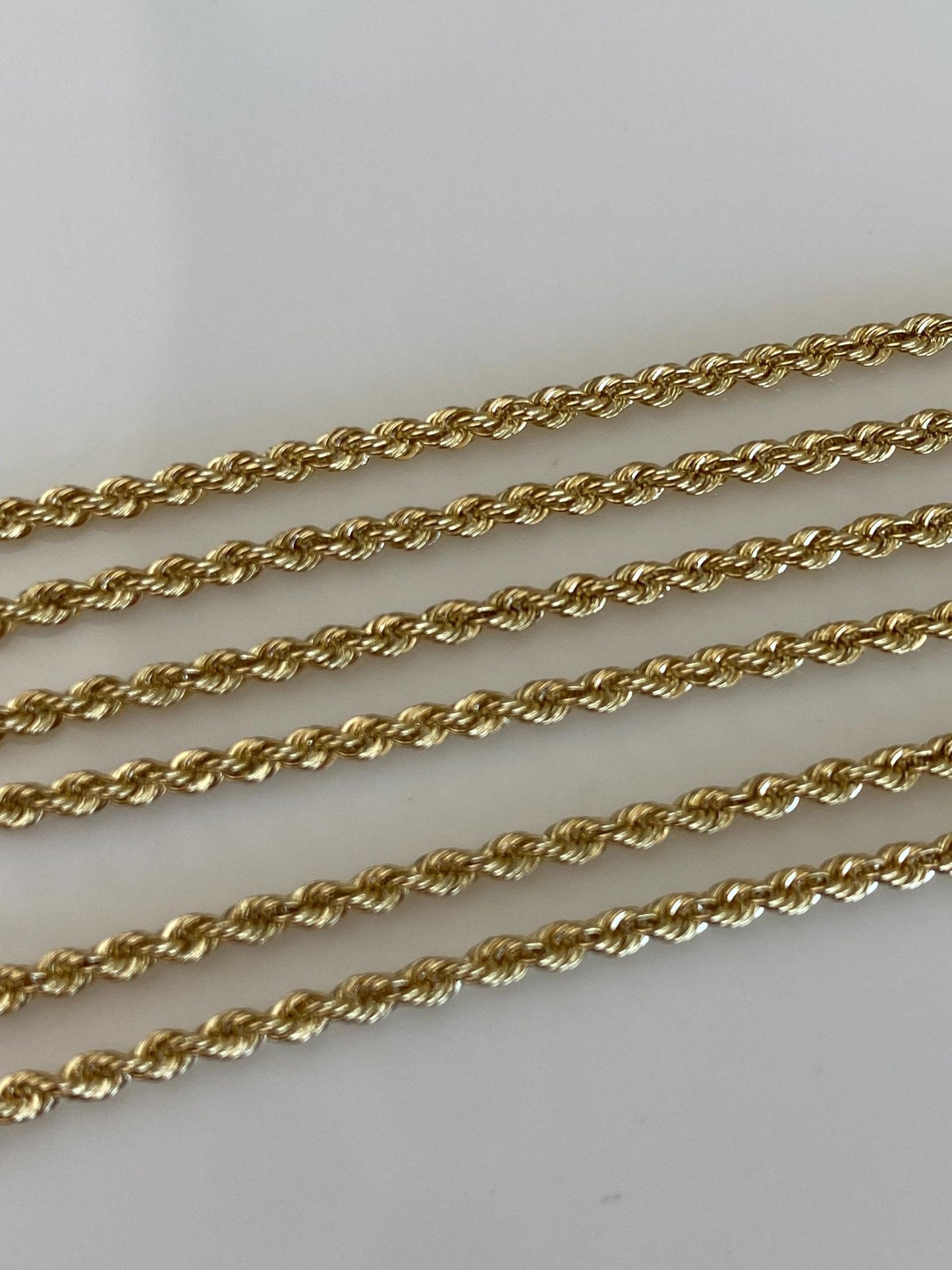 Vintage Solid 14k Yellow Gold Slim Rope Chain Necklace - 18.25 inches