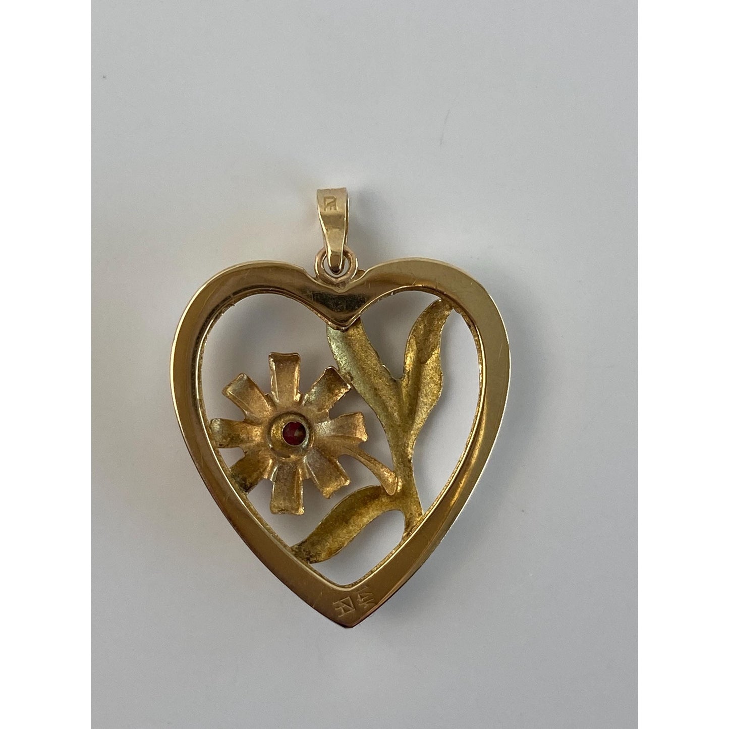 Vintage Solid 14k Multi Tone Gold Pink Cubic Zirconia Flower Heart Charm