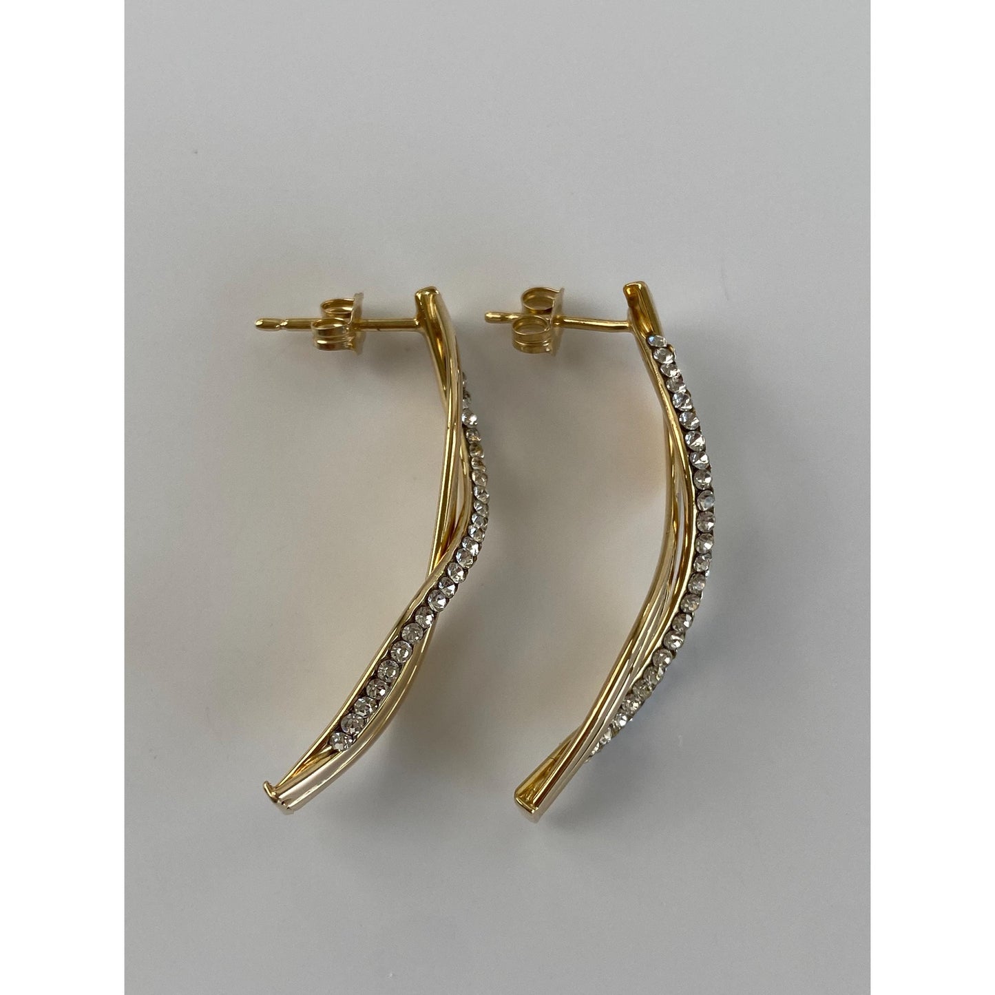 Vintage Solid 14k Yellow Gold Cubic Zirconia Long Twist Drop Earrings