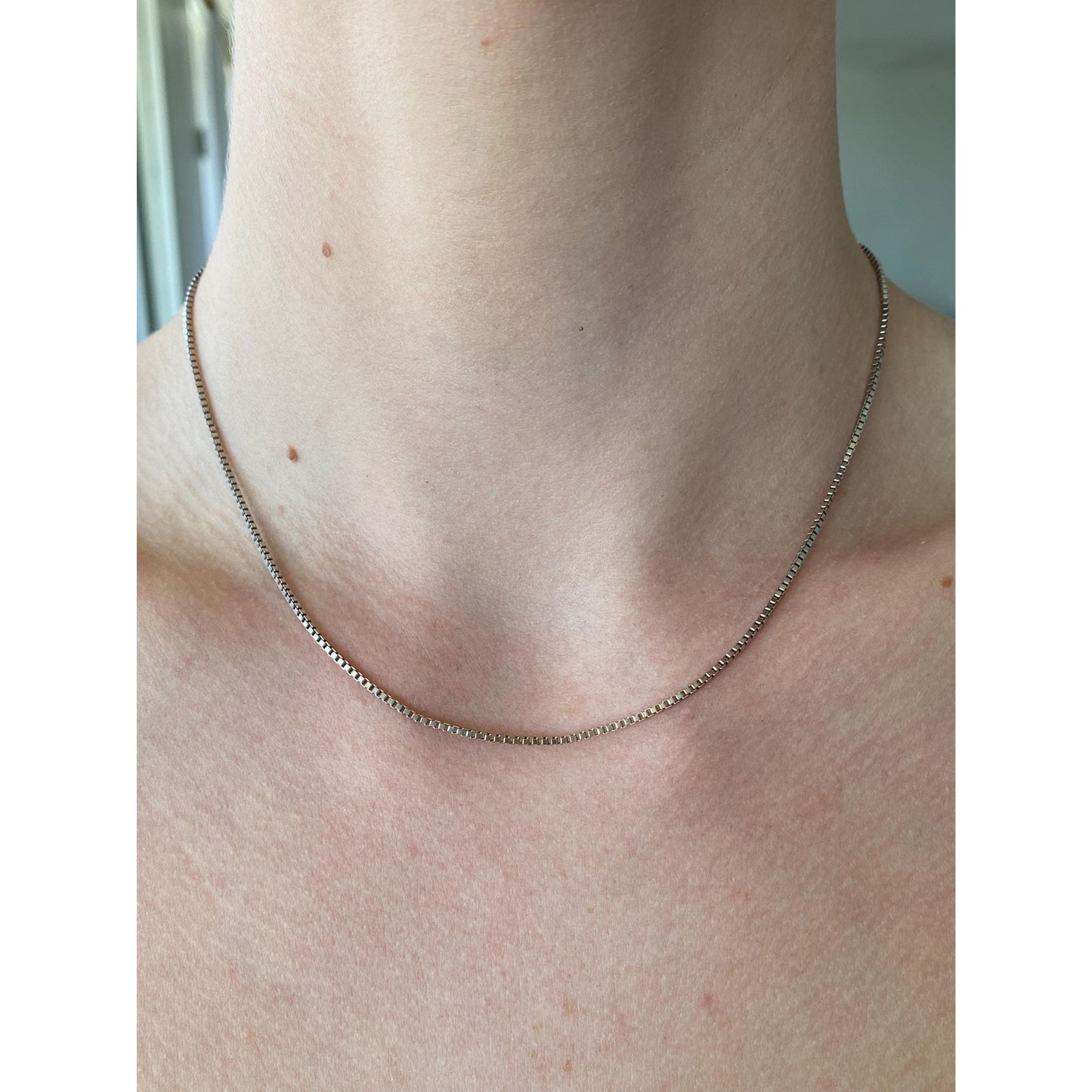 Vintage Solid 14k White Gold Box Chain Necklace - 16.25 inches