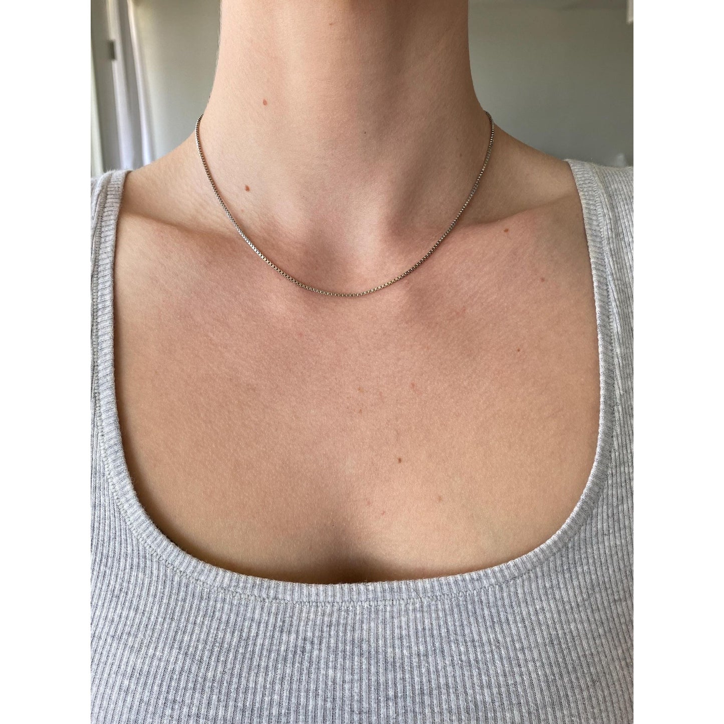 Vintage Solid 14k White Gold Box Chain Necklace - 16.25 inches