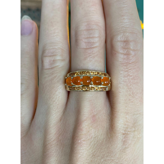 Solid 14k Yellow Gold Matte Citrine Orange Chalcedony Row Ring - Size 7.75