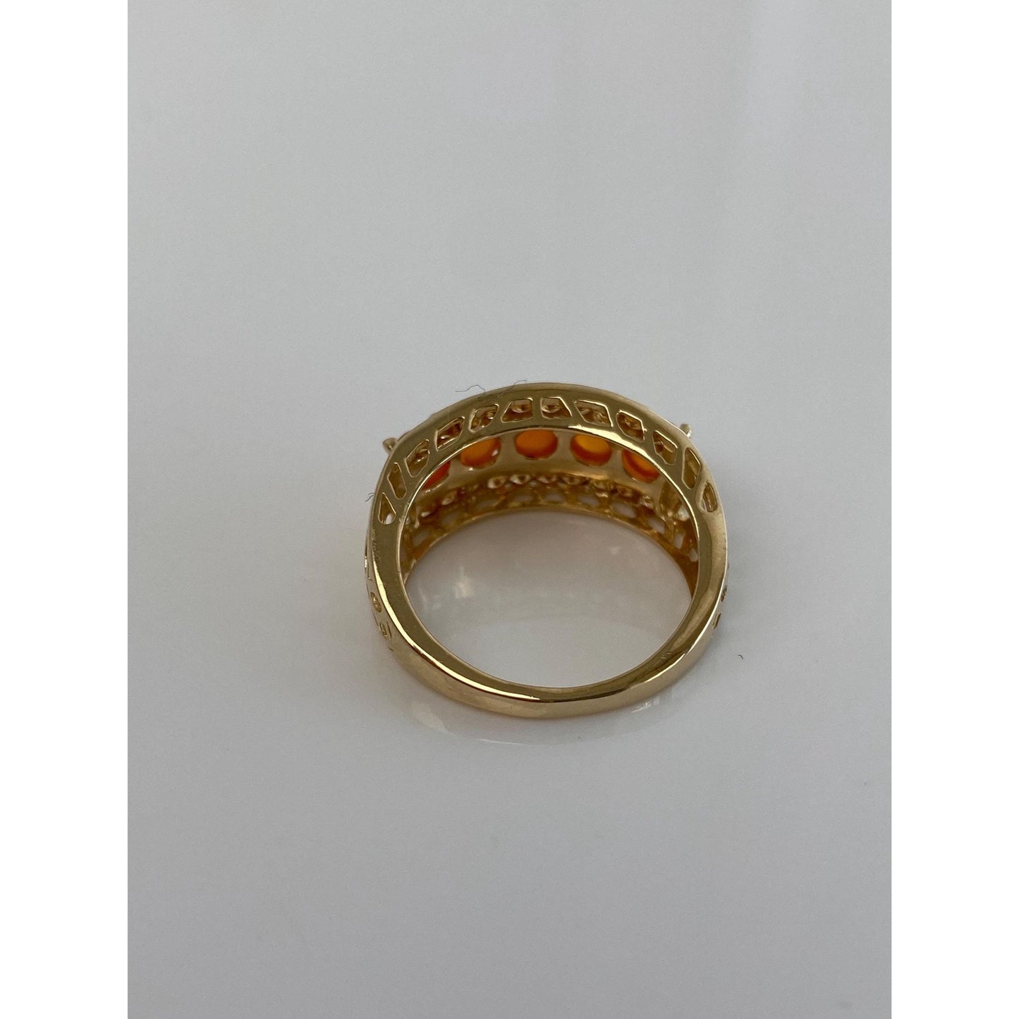 Solid 14k Yellow Gold Matte Citrine Orange Chalcedony Row Ring - Size 7.75