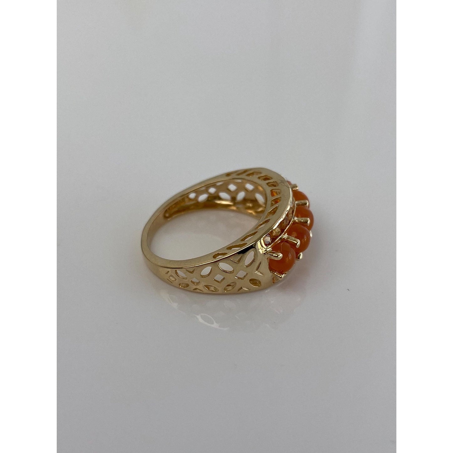 Solid 14k Yellow Gold Matte Citrine Orange Chalcedony Row Ring - Size 7.75