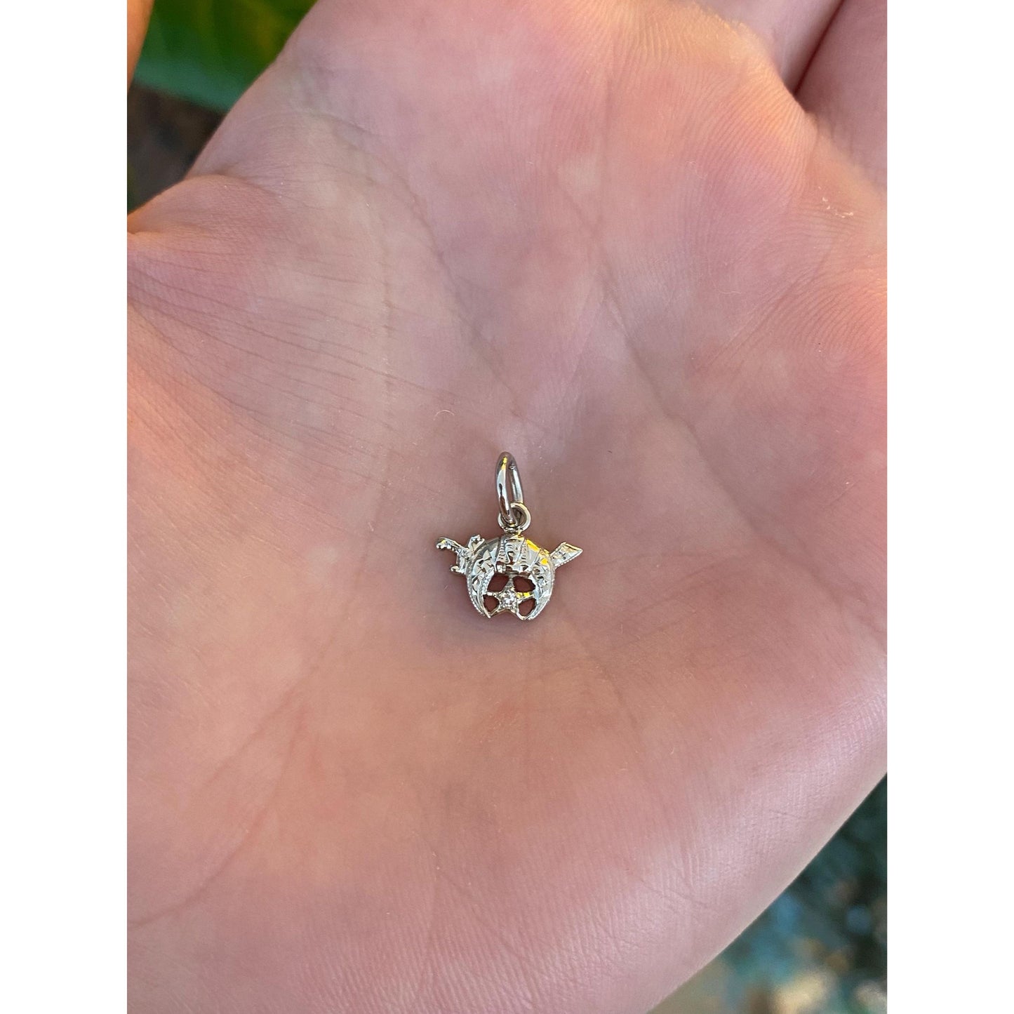 Vintage Solid 14k White Gold Diamond Freemason Charm