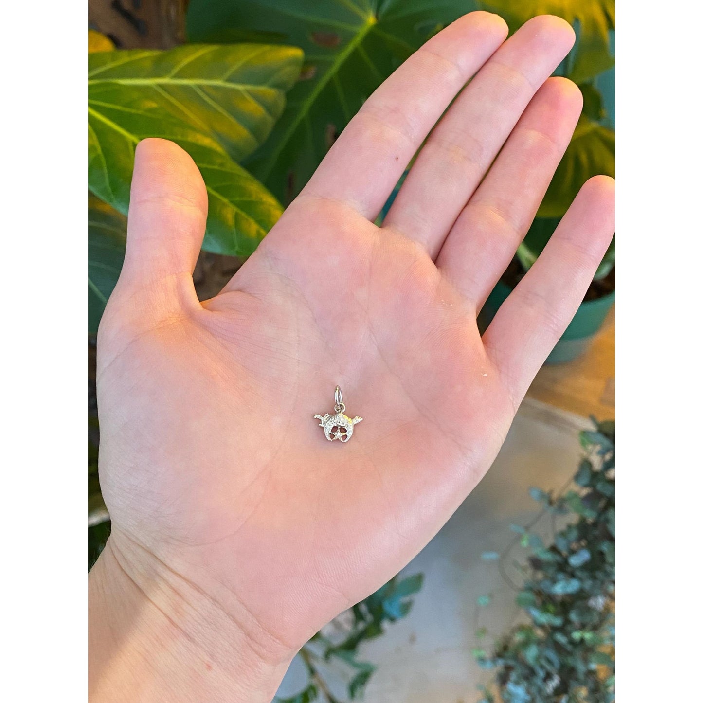 Vintage Solid 14k White Gold Diamond Freemason Charm