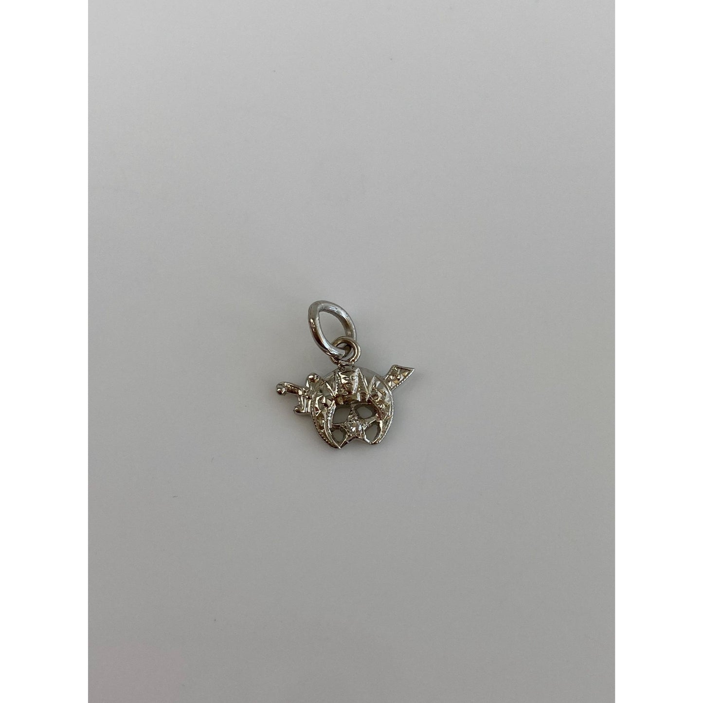 Vintage Solid 14k White Gold Diamond Freemason Charm
