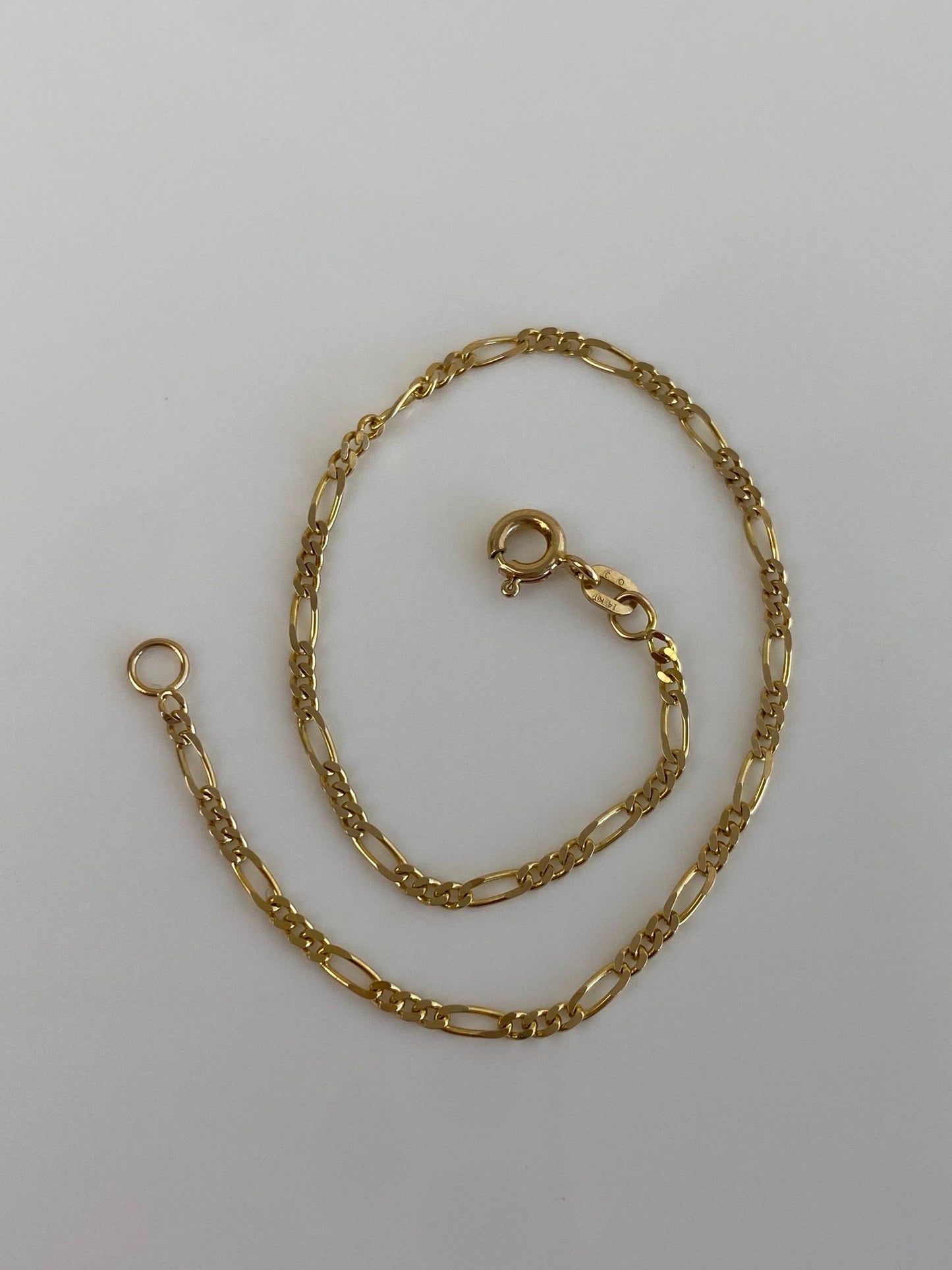 Vintage Solid 14k Yellow Gold Dainty Figaro Chain Bracelet - 7 inches