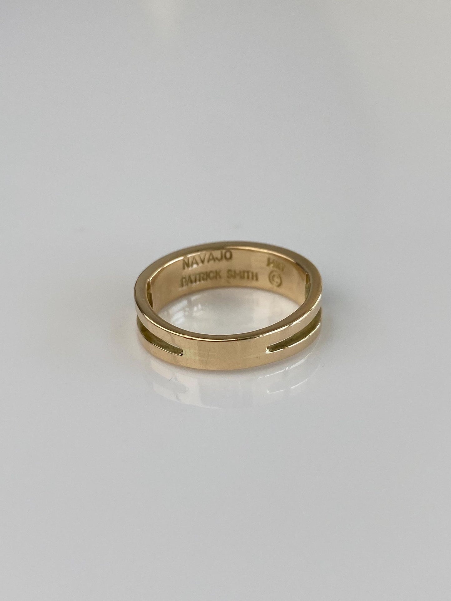 Vintage Solid 14k Yellow Gold Patrick Smith Turquoise Inlay  Ring - Size 5.5