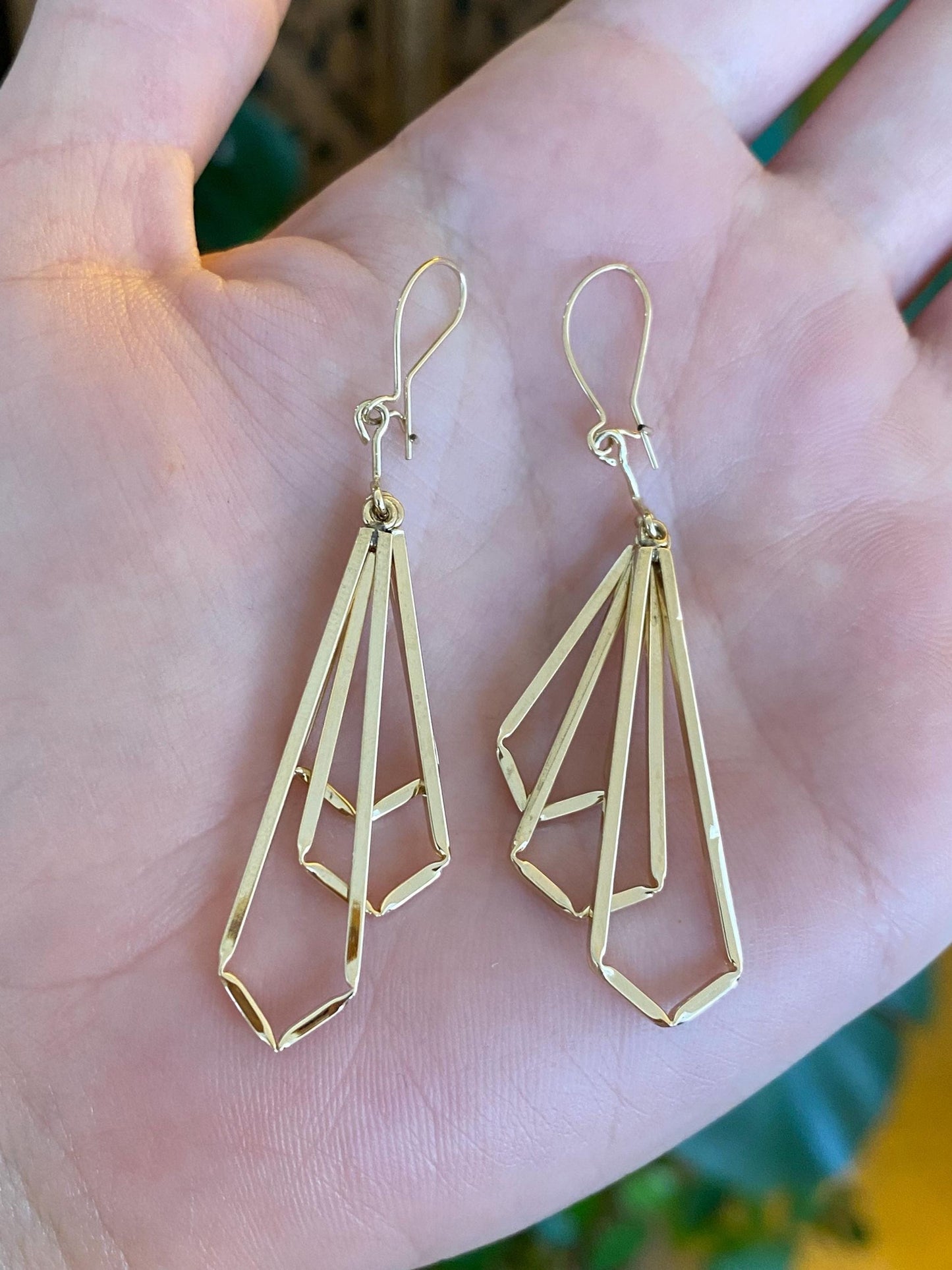 Vintage 14k Yellow Gold Stacked Diamond Shape Dangle Earrings