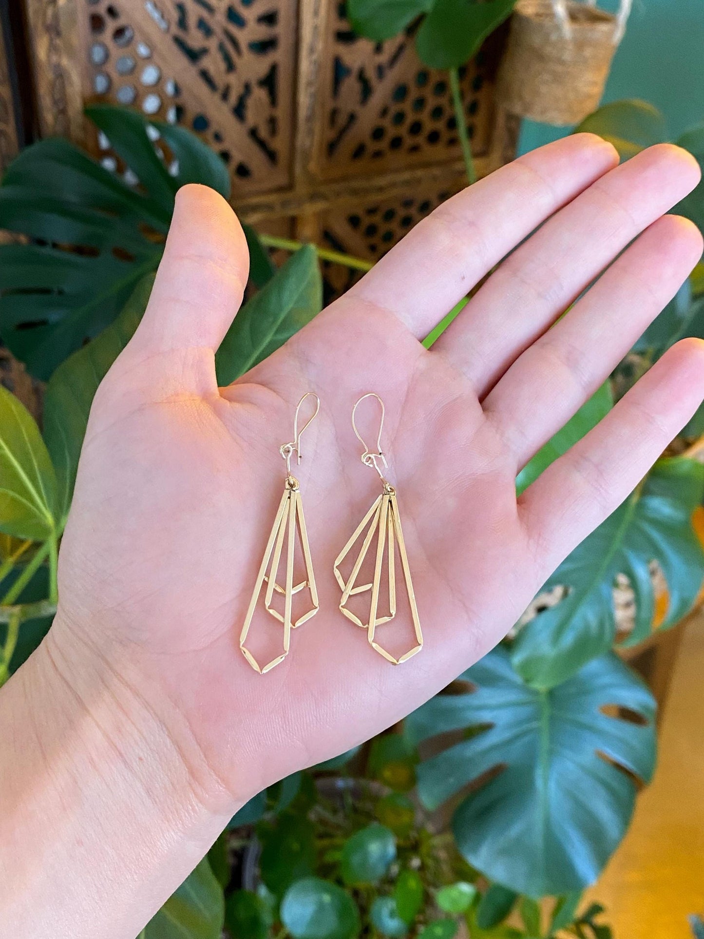Vintage 14k Yellow Gold Stacked Diamond Shape Dangle Earrings