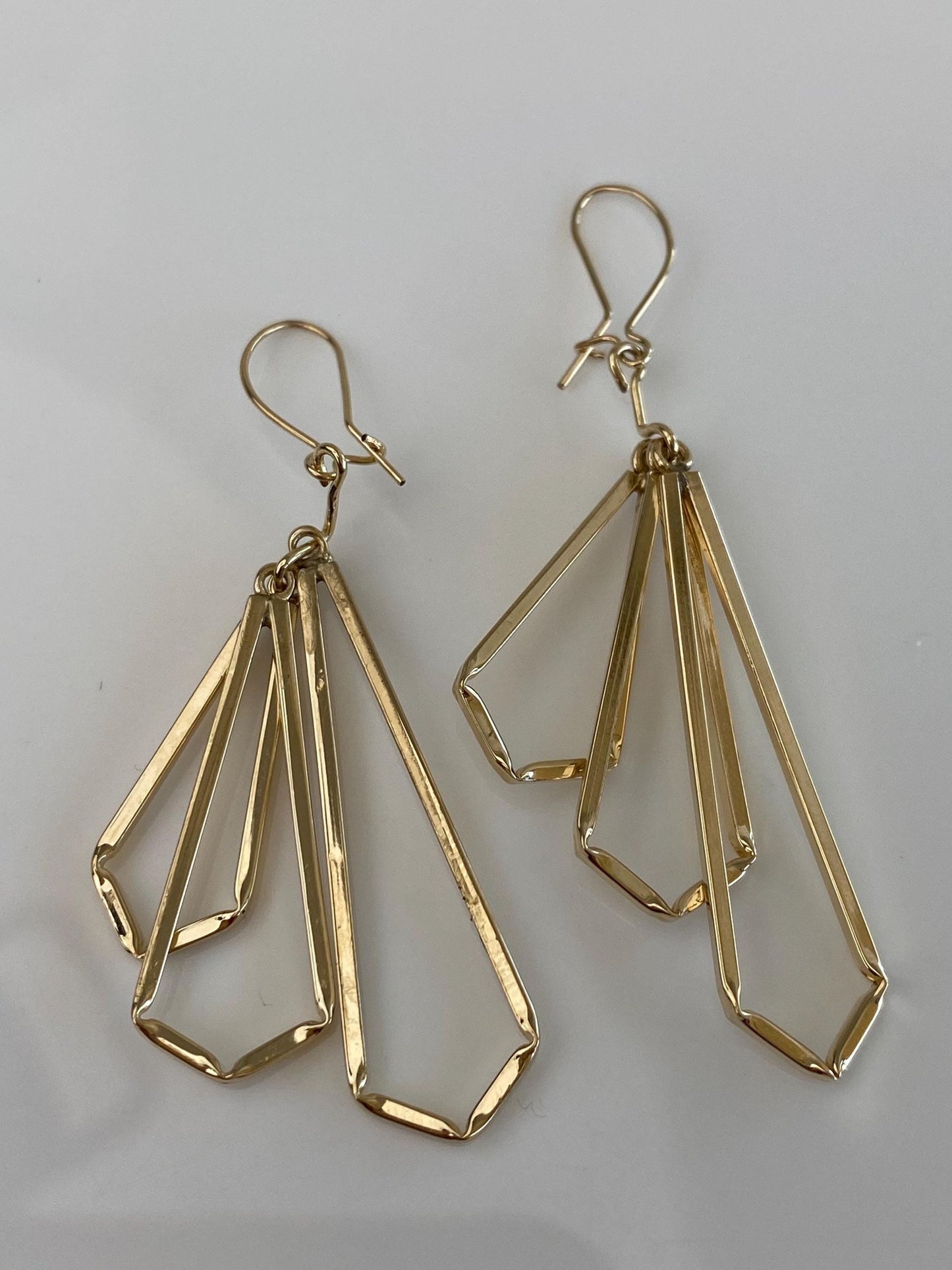 Vintage 14k Yellow Gold Stacked Diamond Shape Dangle Earrings