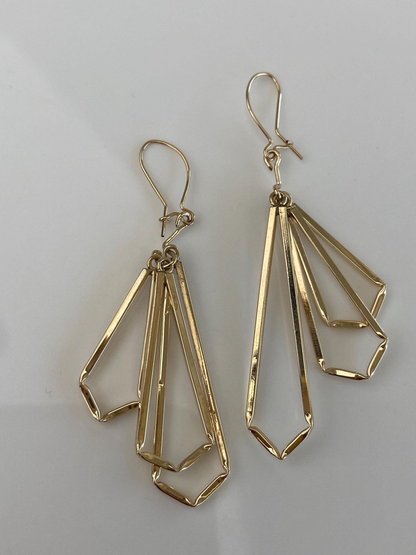 Vintage 14k Yellow Gold Stacked Diamond Shape Dangle Earrings