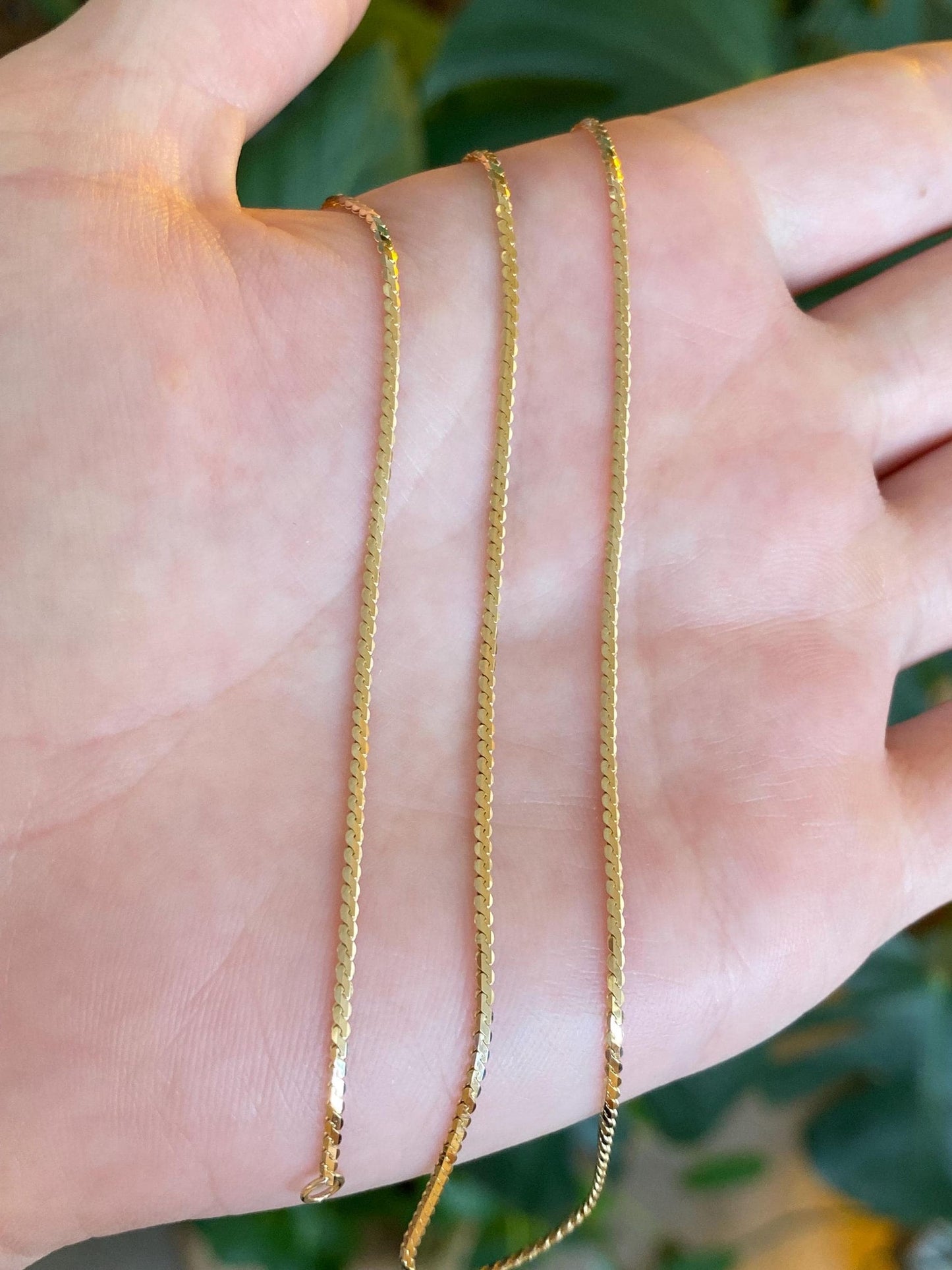 Vintage Solid 14k Yellow Gold Serpentine Chain Necklace - 18 inches