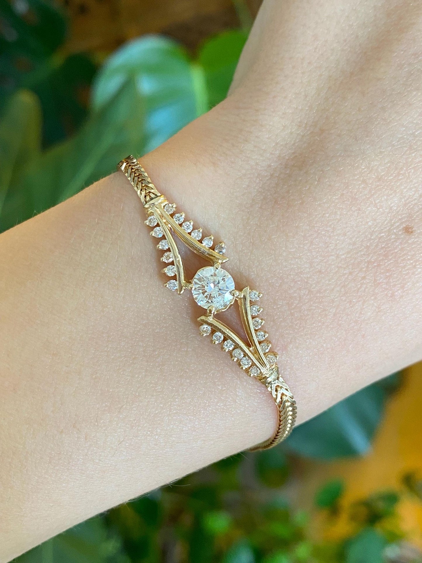 Vintage Solid 14k Yellow Gold Diamond Fancy Link Bracelet - 6.5 inches