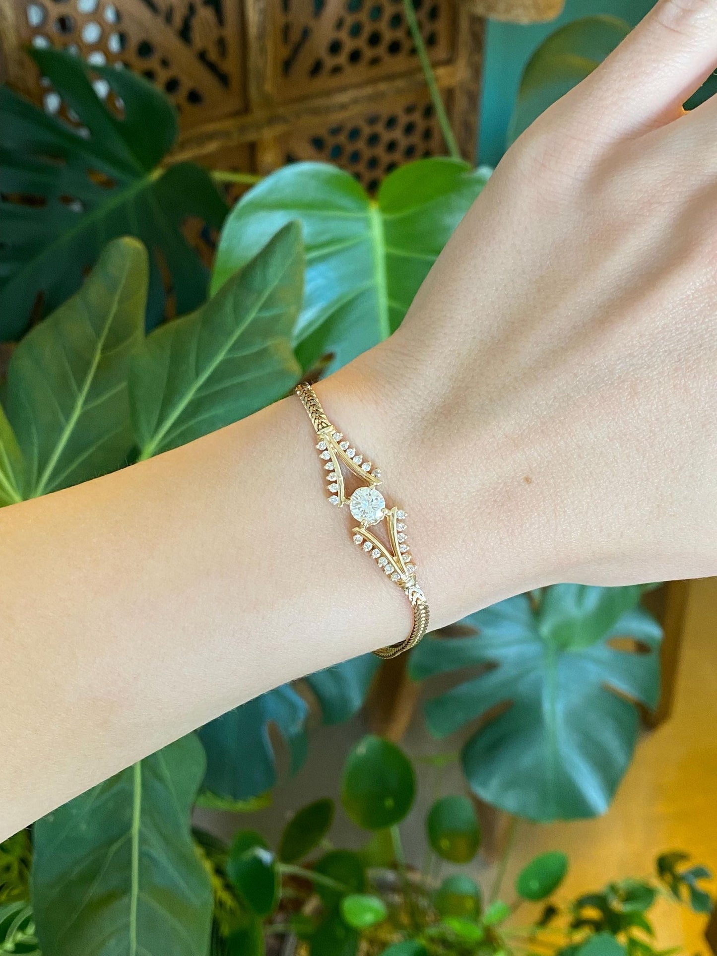 Vintage Solid 14k Yellow Gold Diamond Fancy Link Bracelet - 6.5 inches
