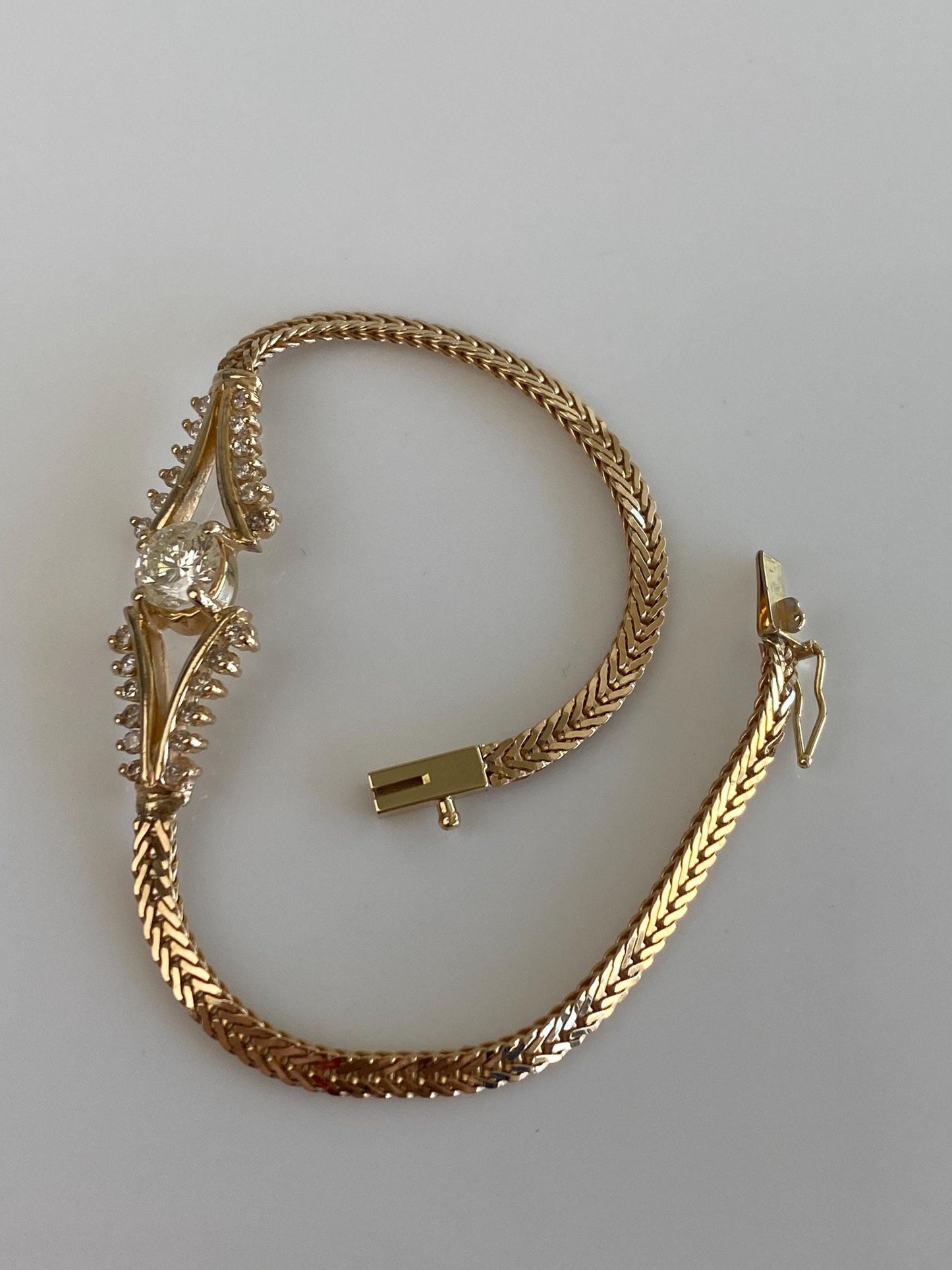 Vintage Solid 14k Yellow Gold Diamond Fancy Link Bracelet - 6.5 inches