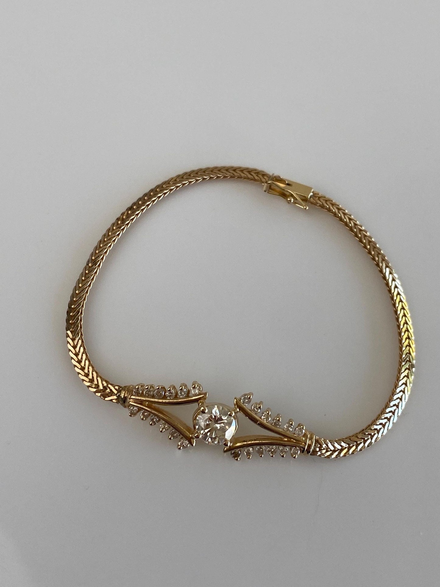 Vintage Solid 14k Yellow Gold Diamond Fancy Link Bracelet - 6.5 inches
