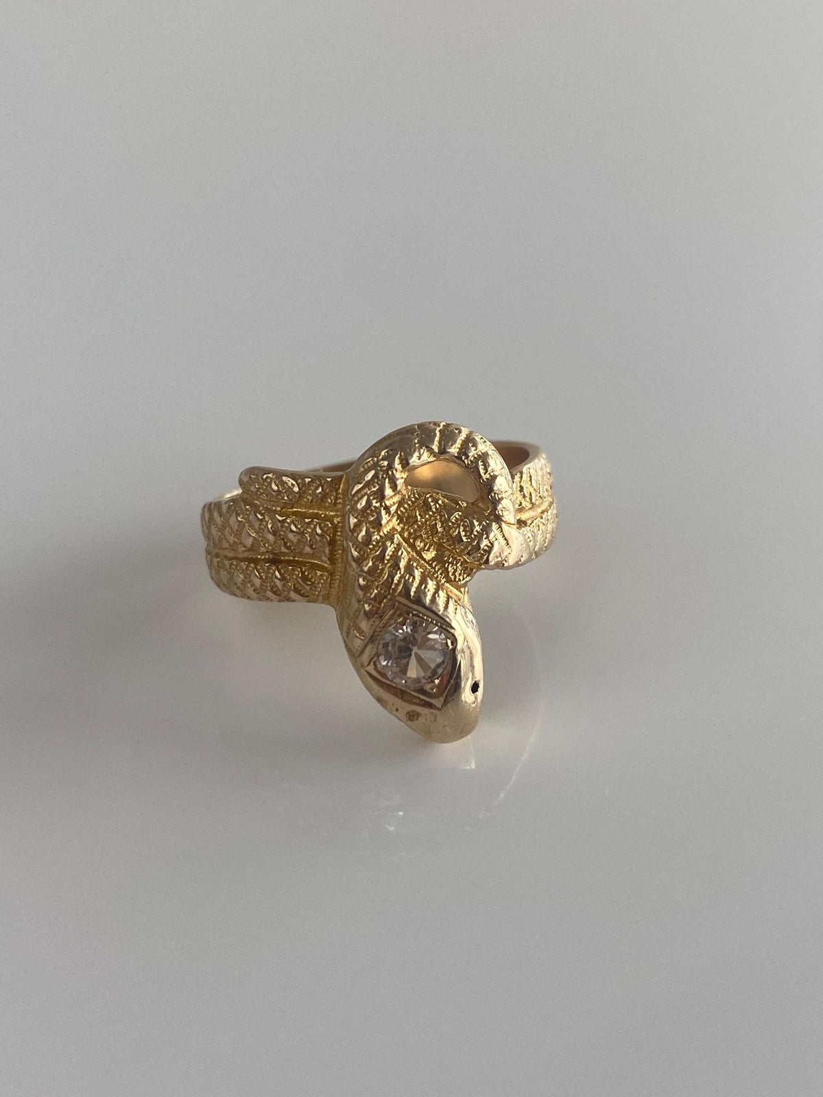 Vintage Solid 14k Yellow Gold Clear Sapphire Snake Ring - Size 6