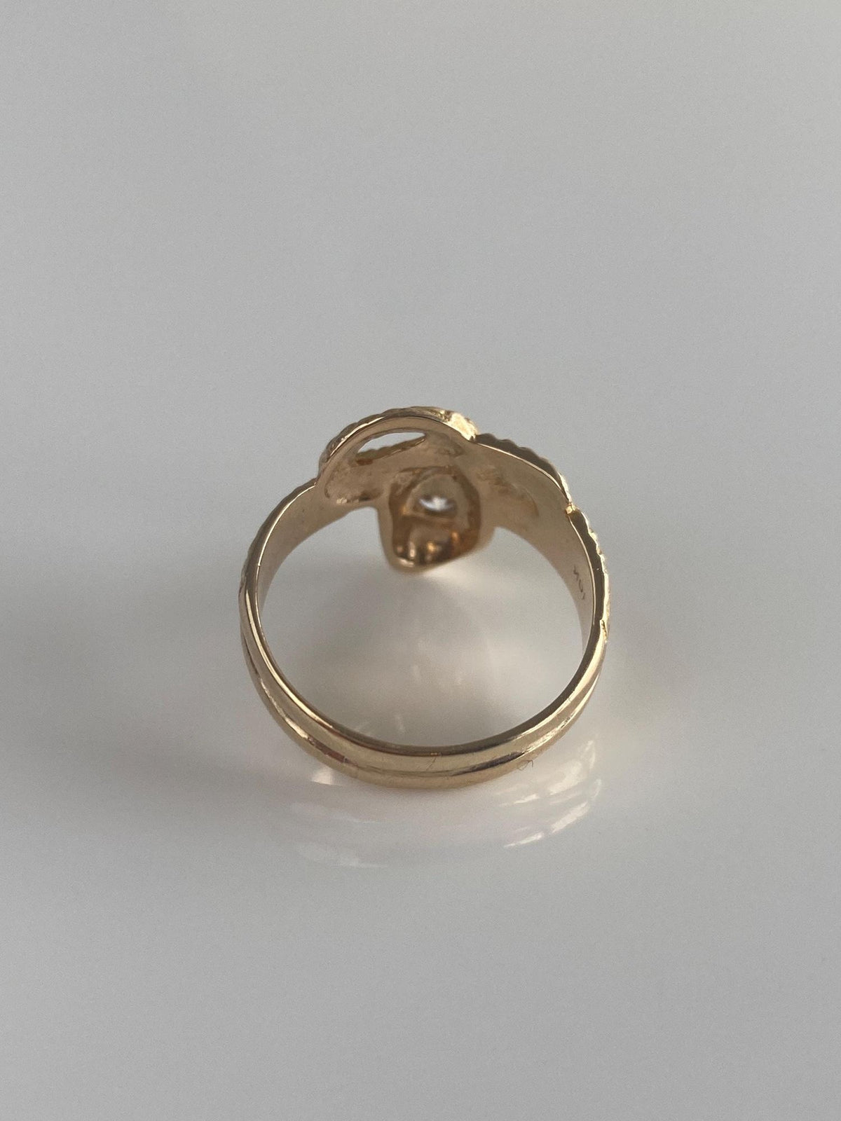 Vintage Solid 14k Yellow Gold Clear Sapphire Snake Ring - Size 6