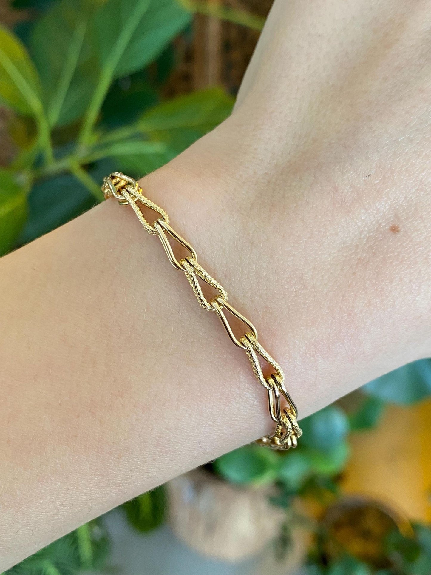 Vintage Solid 14k Yellow Gold Fancy Link Bracelet - 7 inches