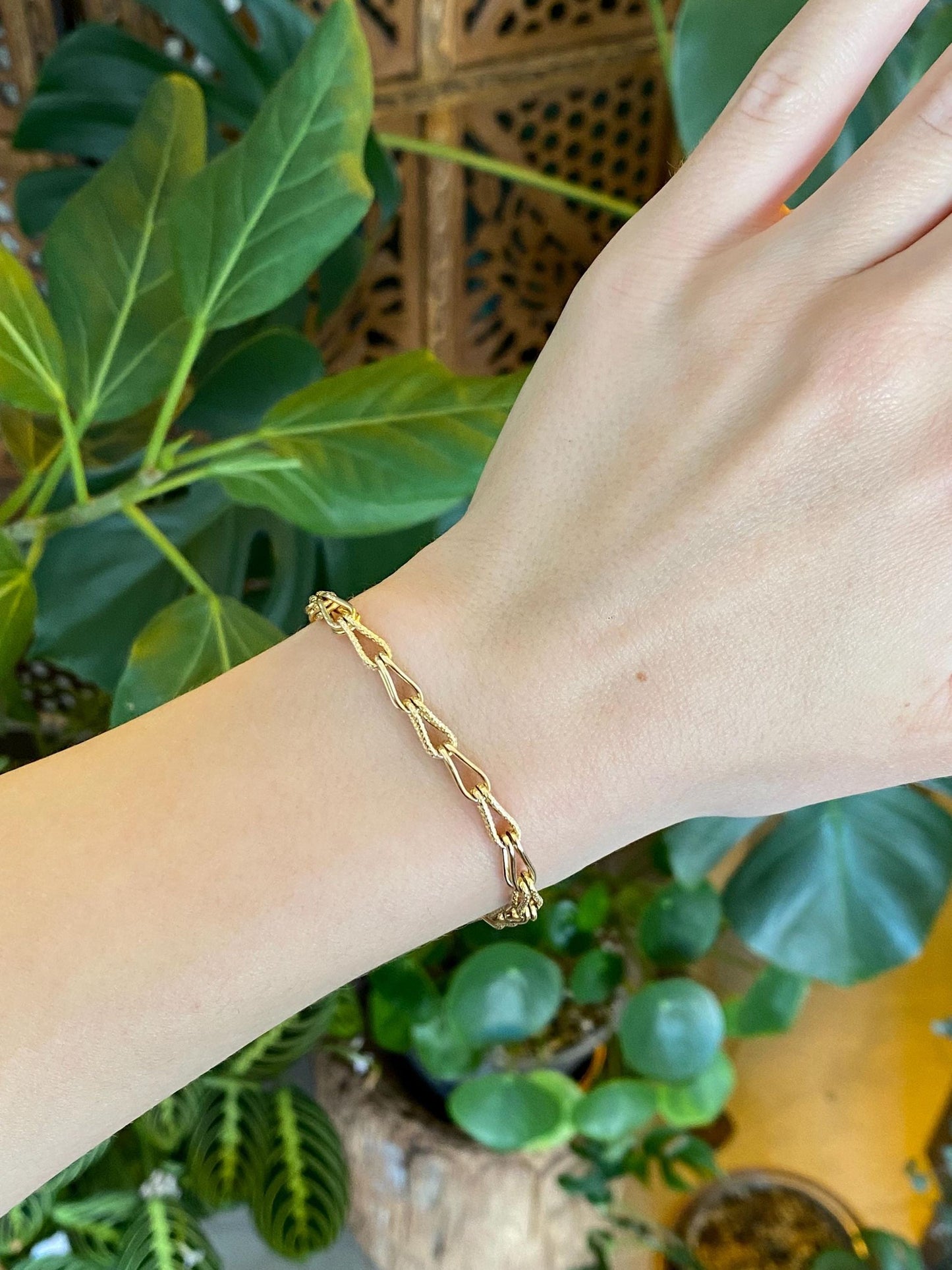 Vintage Solid 14k Yellow Gold Fancy Link Bracelet - 7 inches