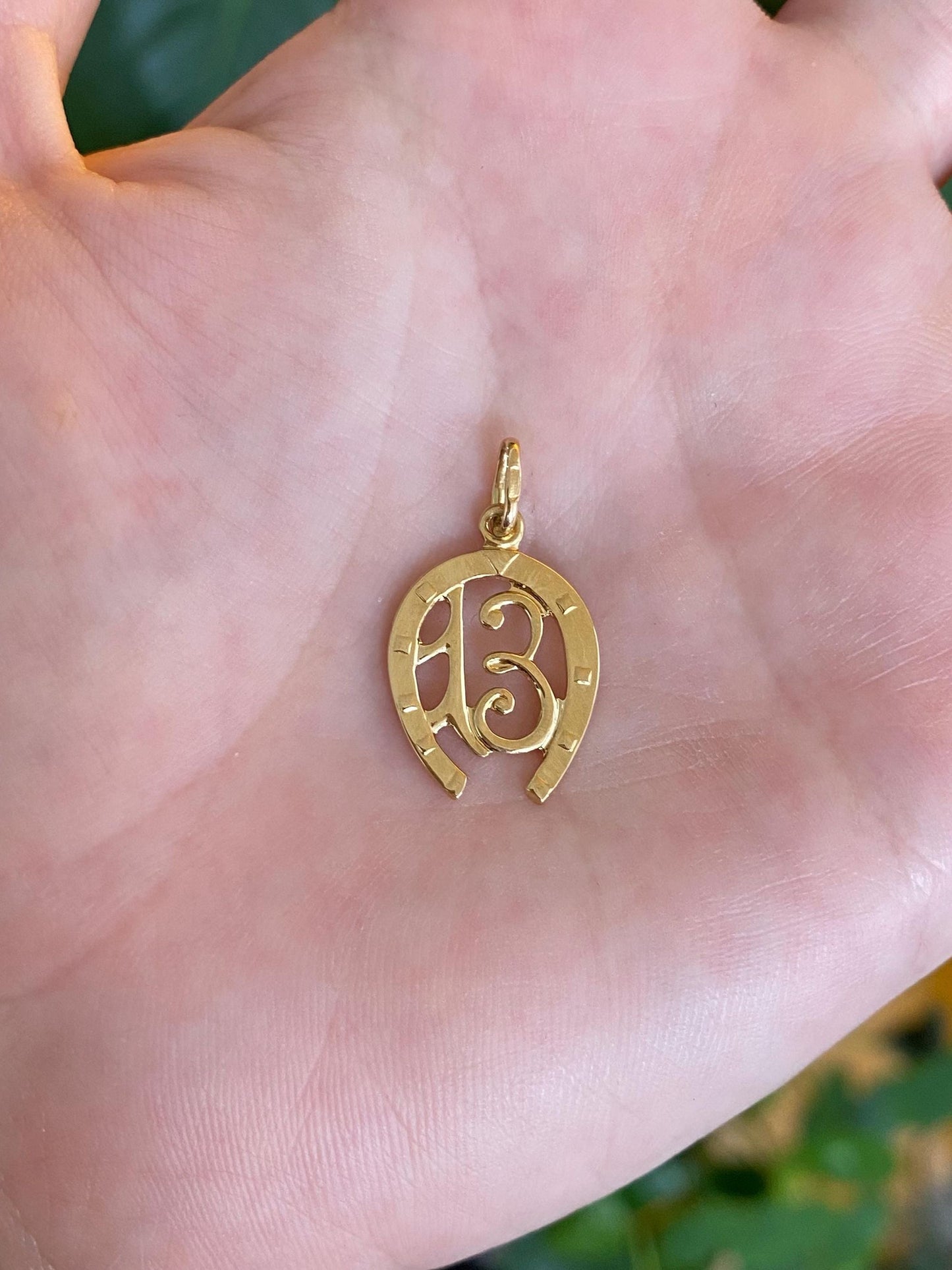 Vintage Solid 18k Yellow Gold Number 13 Horseshoe Charm