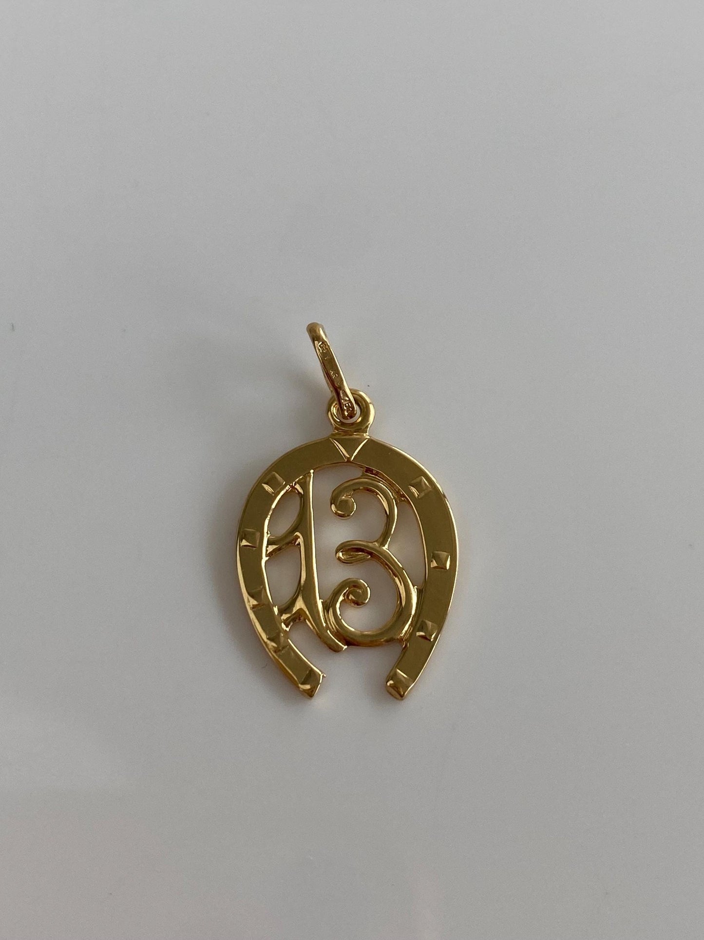 Vintage Solid 18k Yellow Gold Number 13 Horseshoe Charm