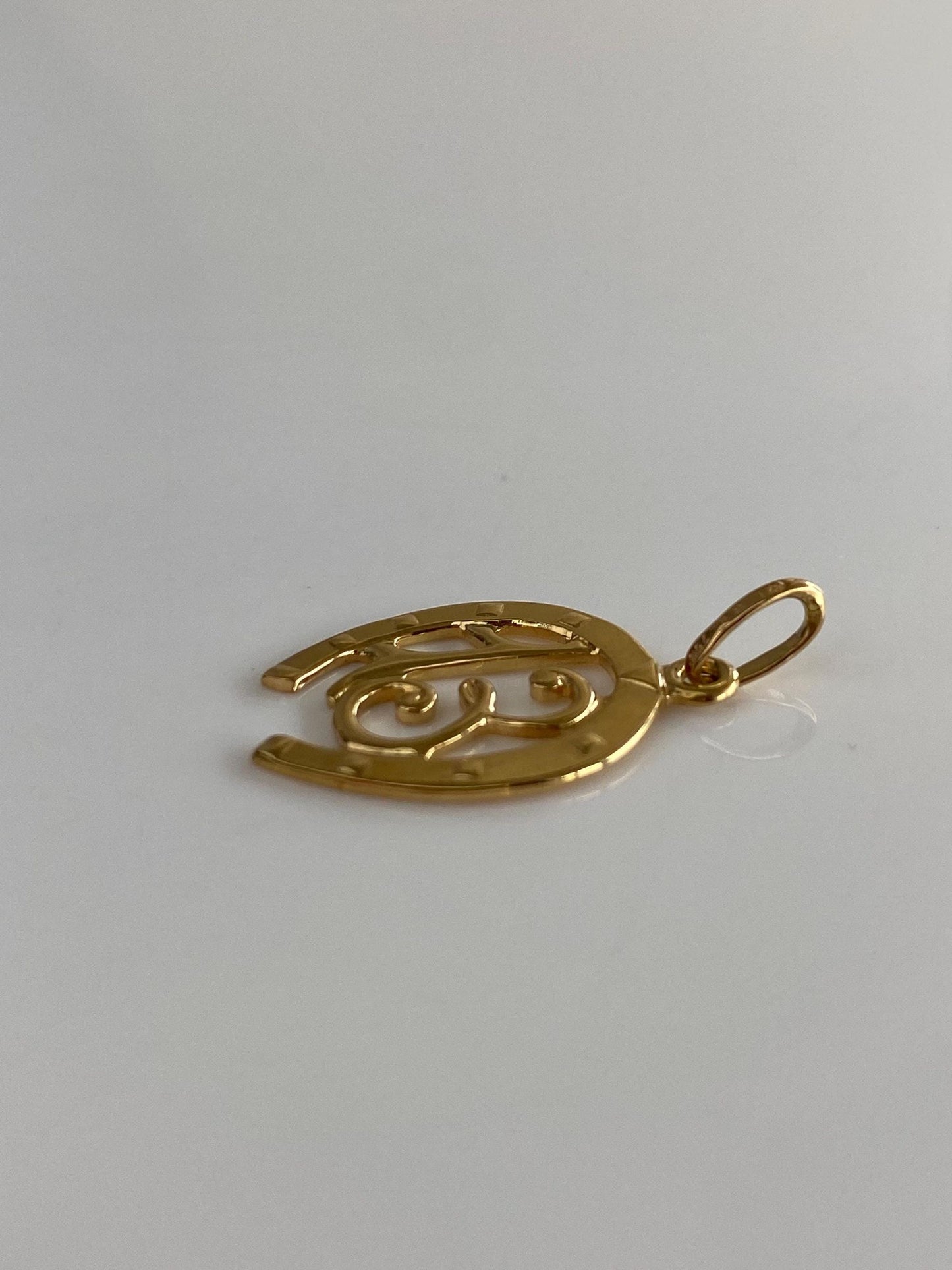 Vintage Solid 18k Yellow Gold Number 13 Horseshoe Charm