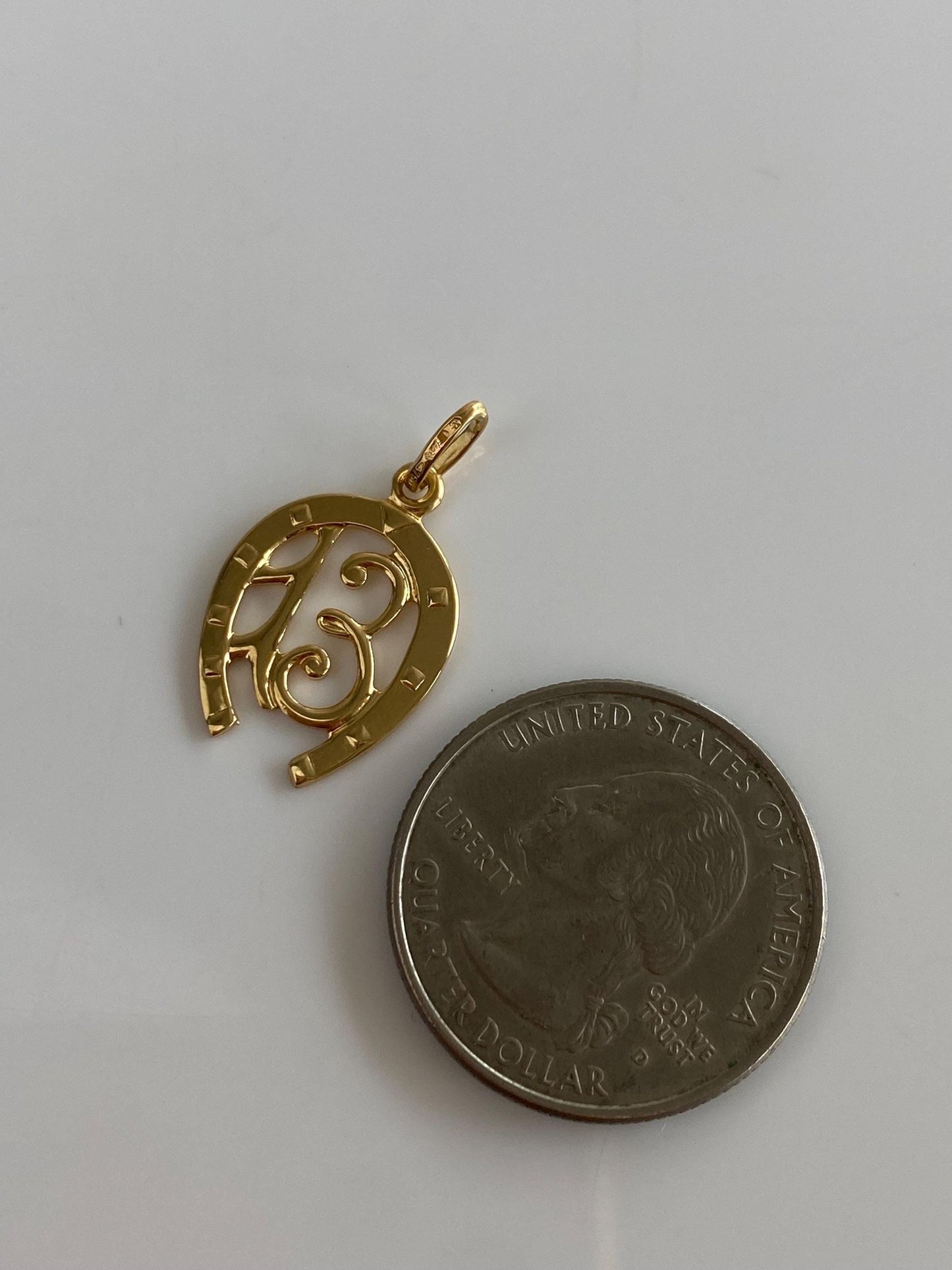 Vintage Solid 18k Yellow Gold Number 13 Horseshoe Charm