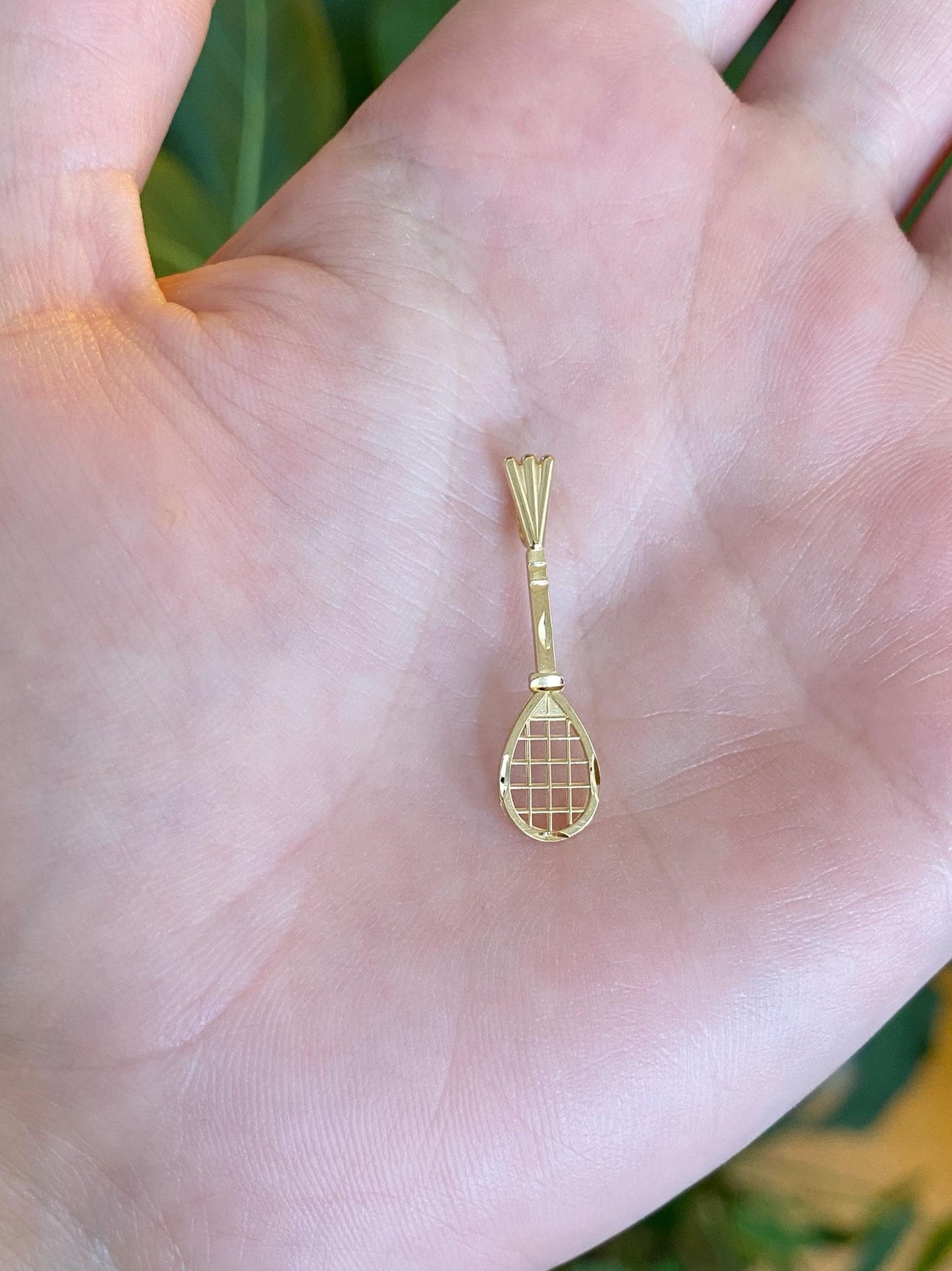 Vintage Solid 14k Yellow Gold Diamond Cut Tennis Racket Charm