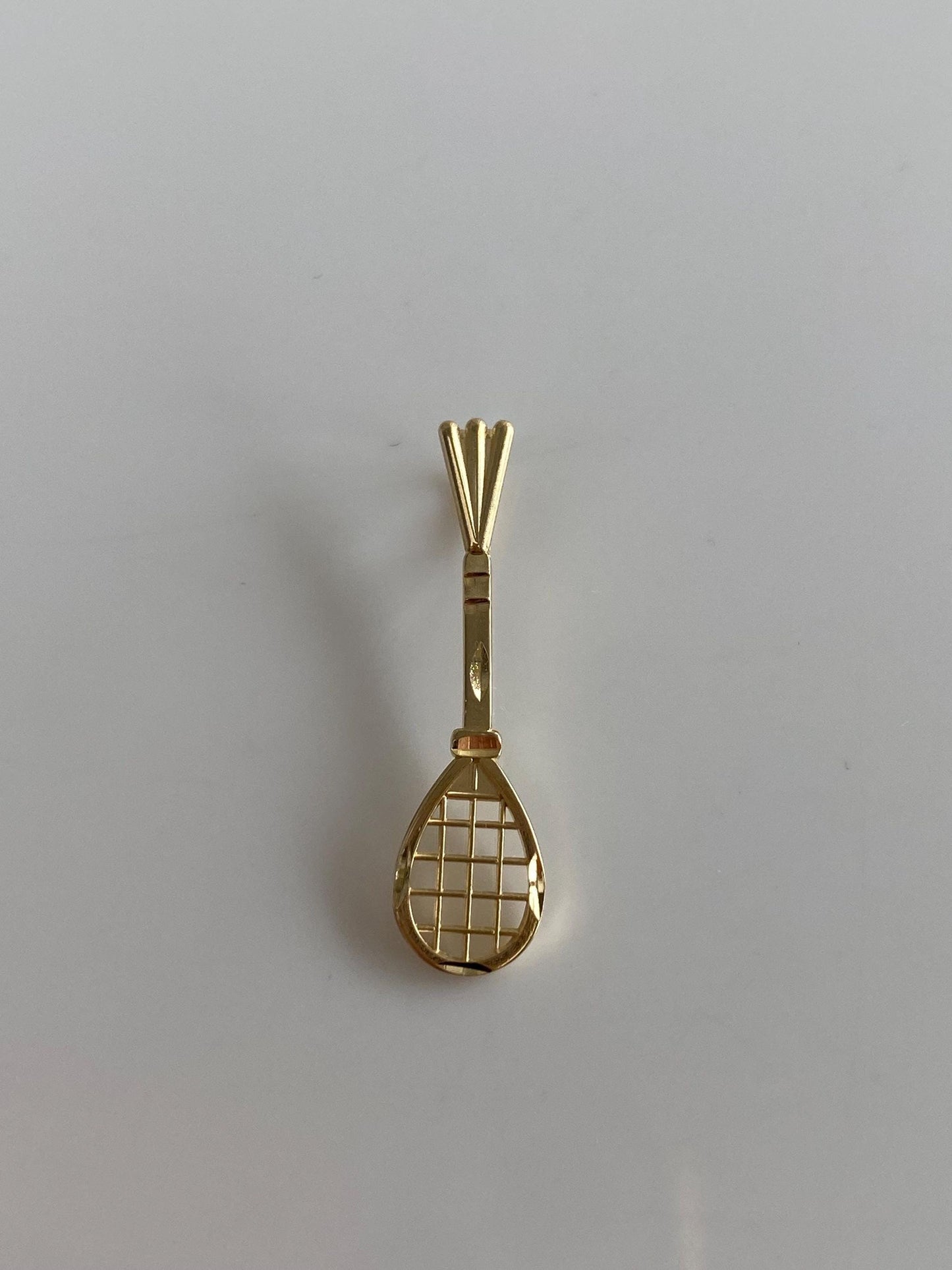 Vintage Solid 14k Yellow Gold Diamond Cut Tennis Racket Charm
