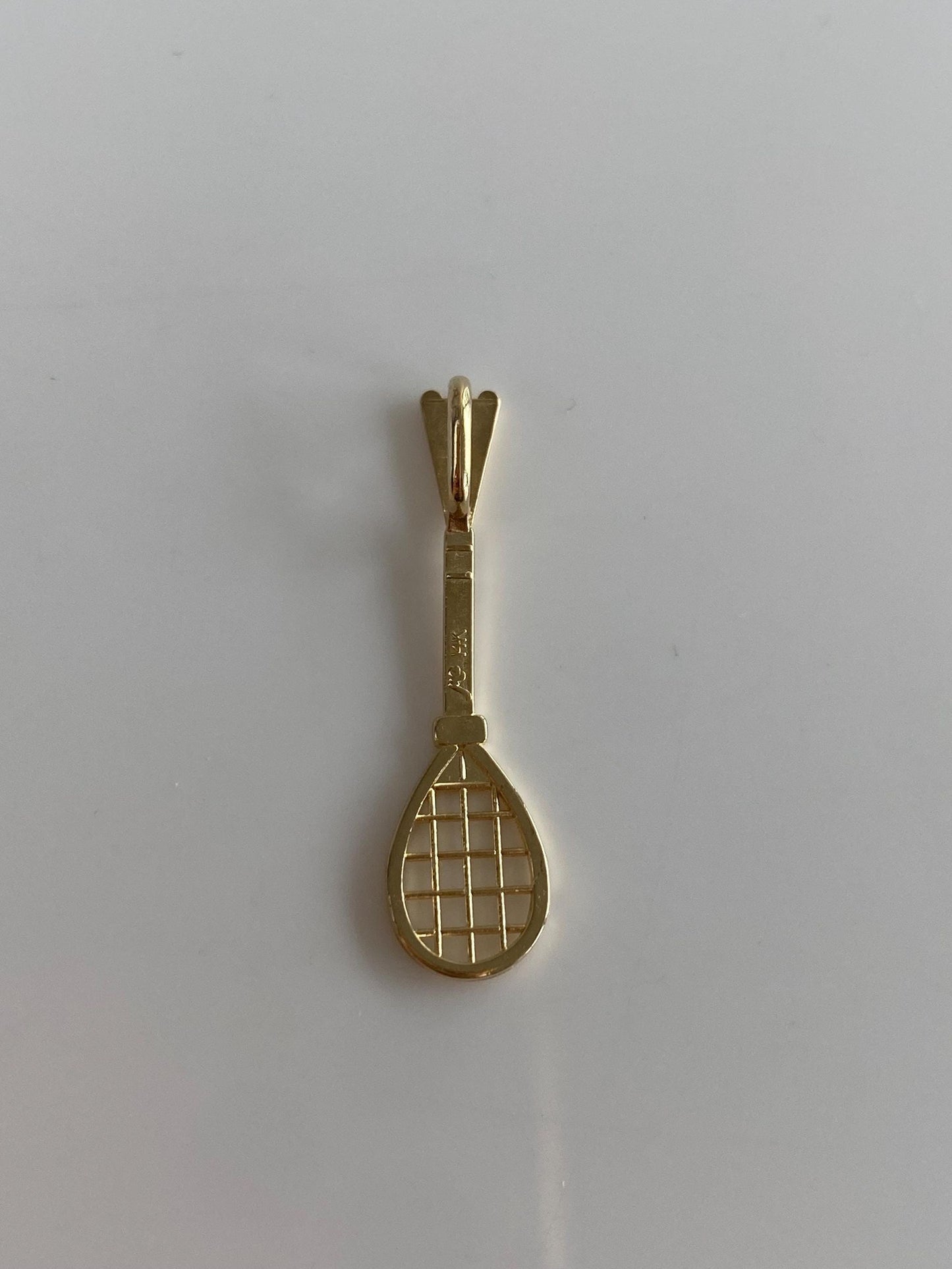 Vintage Solid 14k Yellow Gold Diamond Cut Tennis Racket Charm
