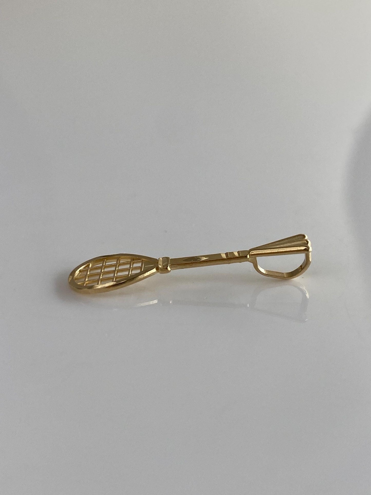 Vintage Solid 14k Yellow Gold Diamond Cut Tennis Racket Charm