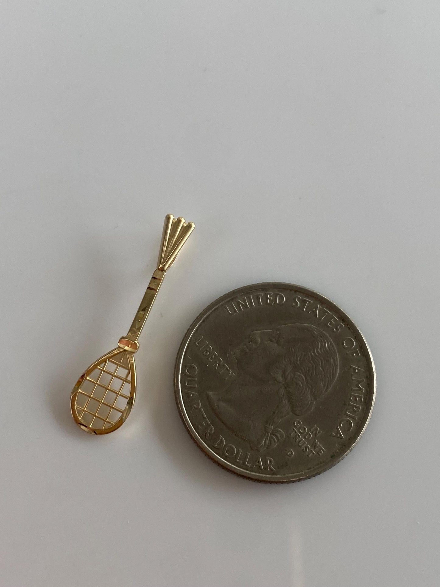 Vintage Solid 14k Yellow Gold Diamond Cut Tennis Racket Charm