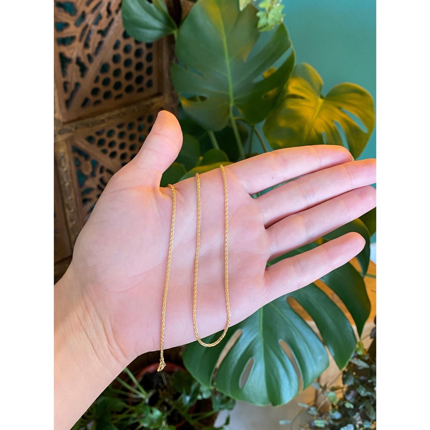 Solid 18k Yellow Gold Wheat Chain Necklace - 21.25 inches