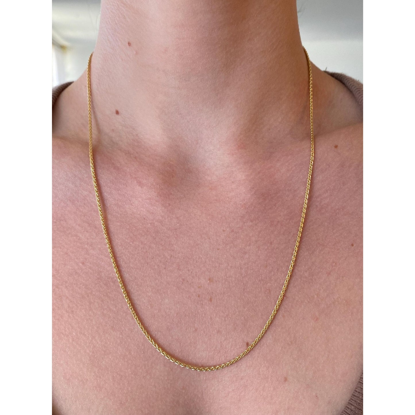 Solid 18k Yellow Gold Wheat Chain Necklace - 21.25 inches