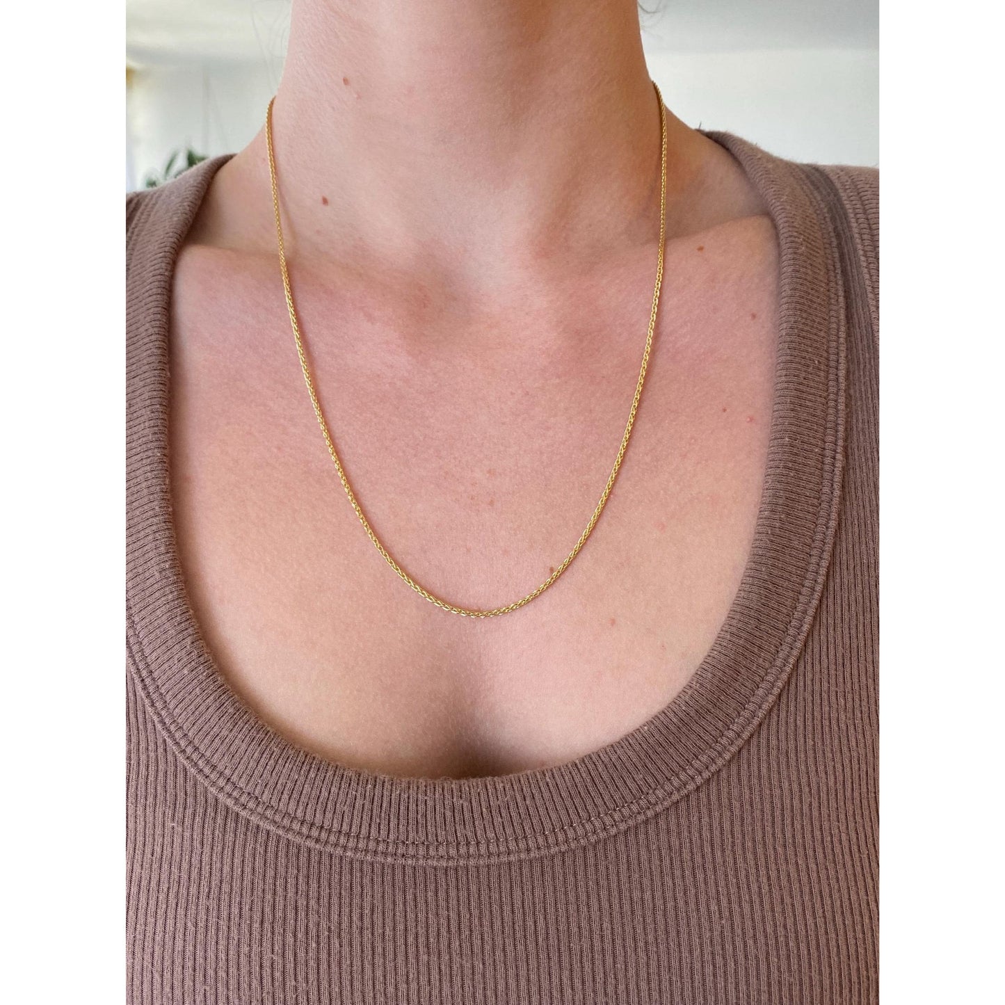 Solid 18k Yellow Gold Wheat Chain Necklace - 21.25 inches