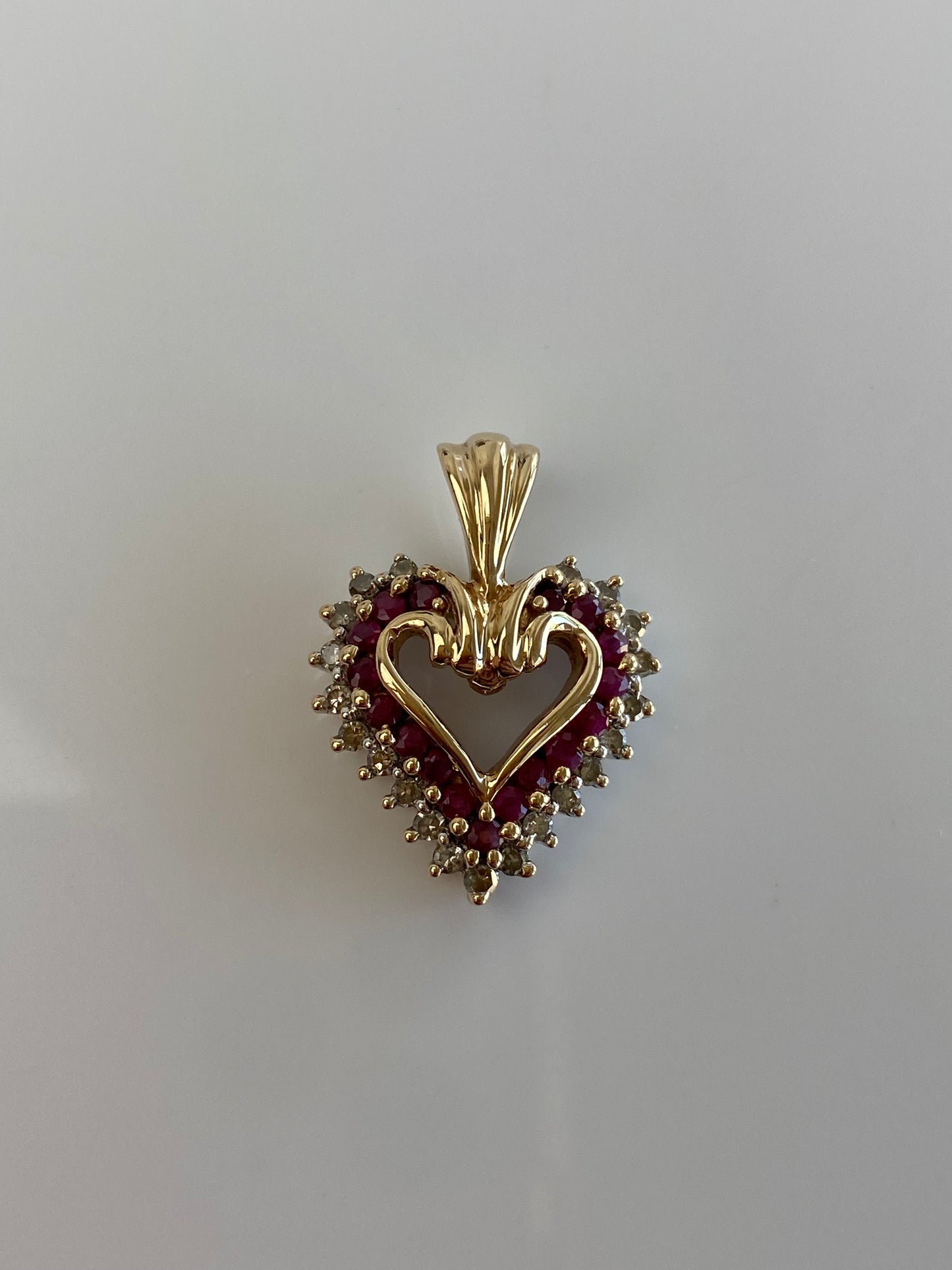 Vintage Solid 10k Diamond Ruby Heart Charm