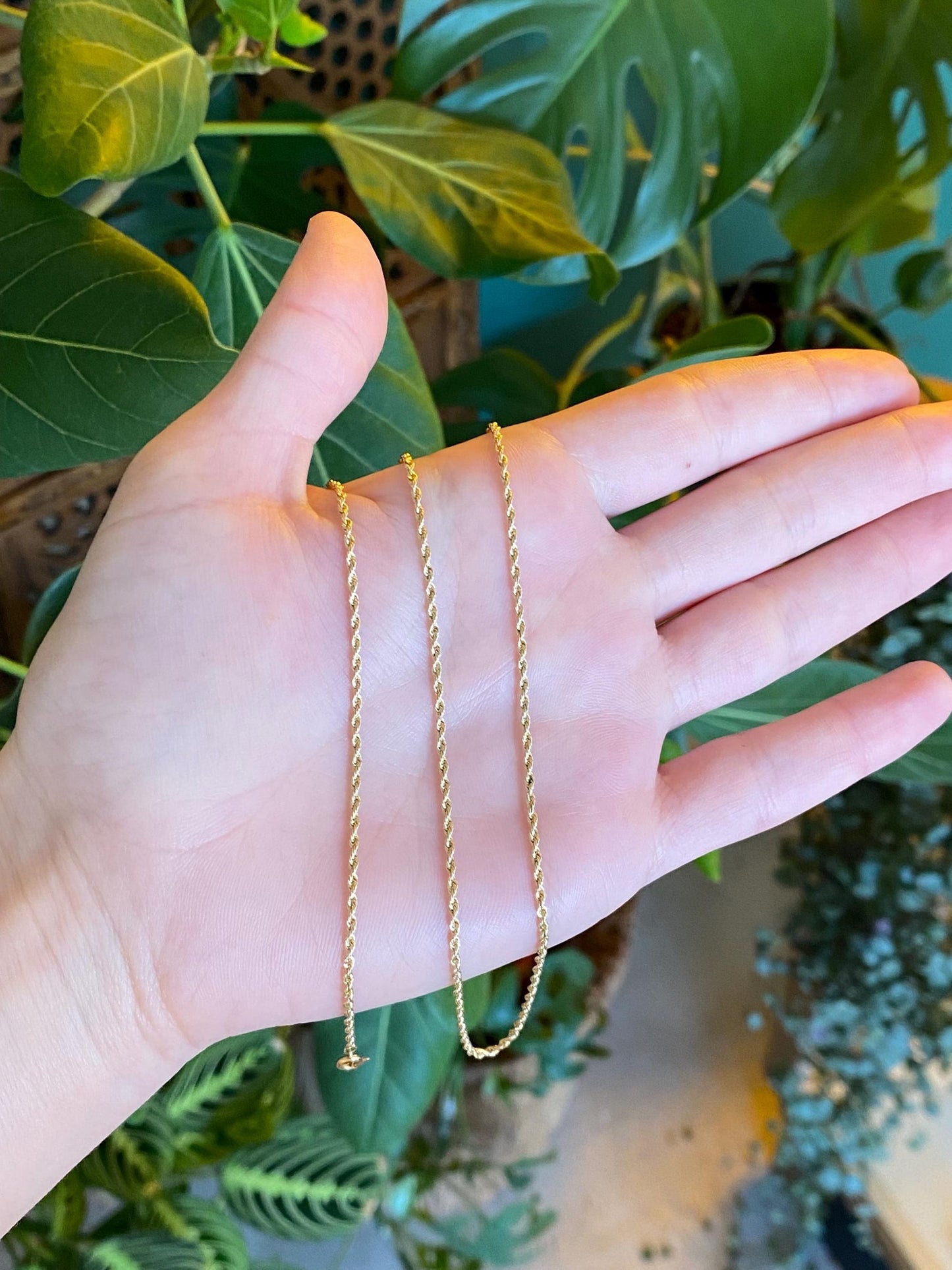 Vintage Solid 14k Yellow Gold Slim Rope Chain Necklace - 18.75 inches